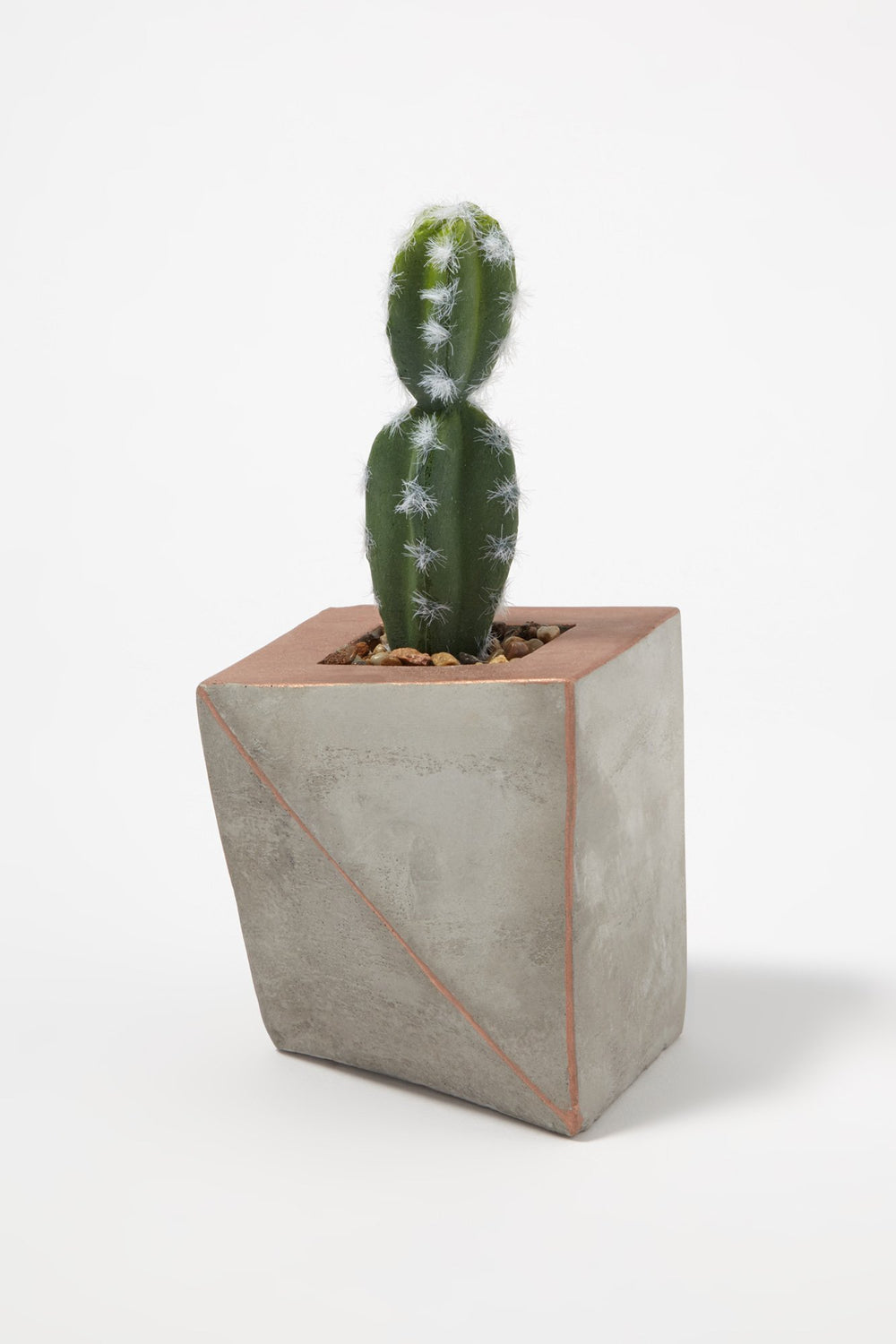 Cactus artificiel avec pot en ciment géométrique doré rose Bronze