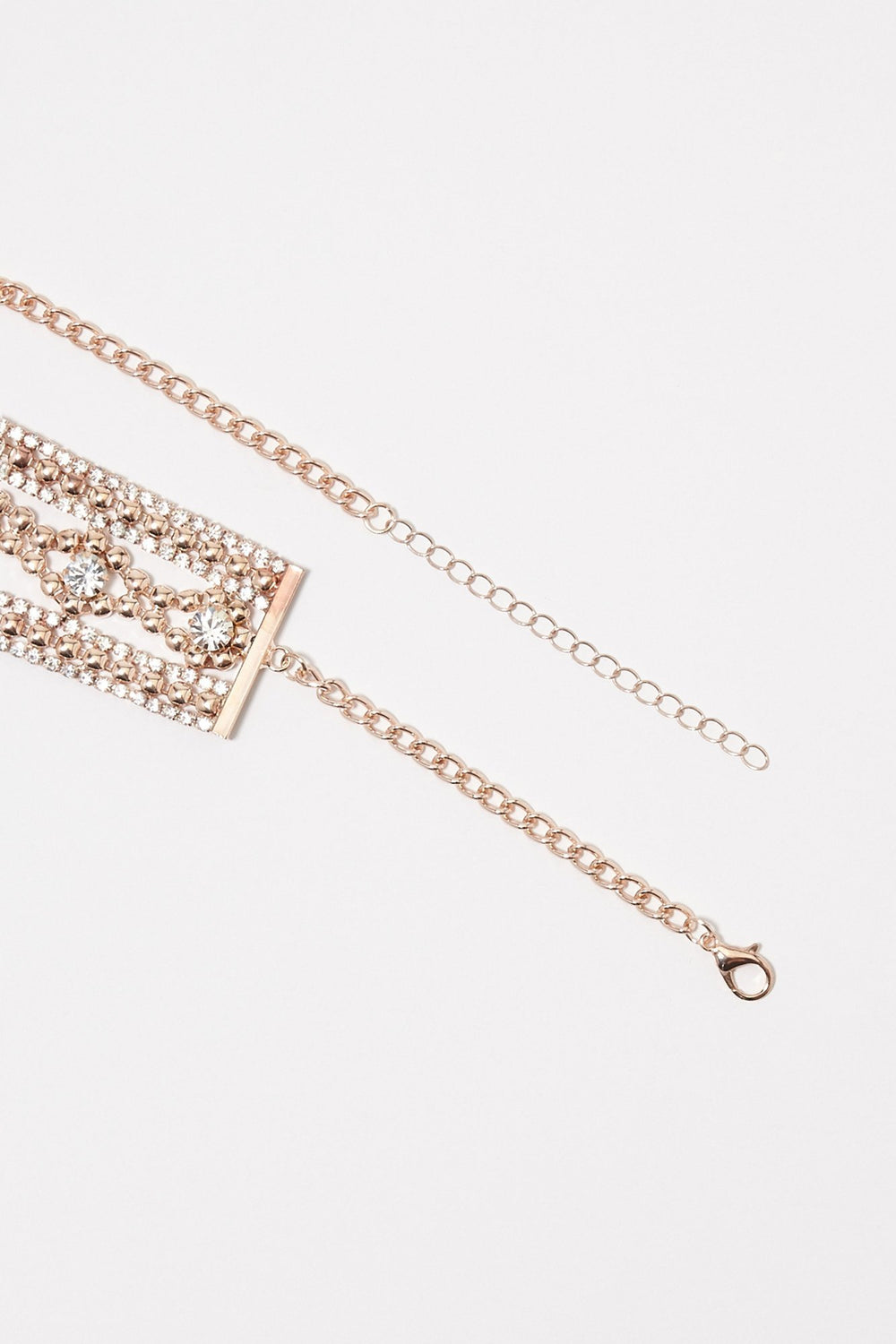 Women Chain-Link Rhinestone Choker Bronze