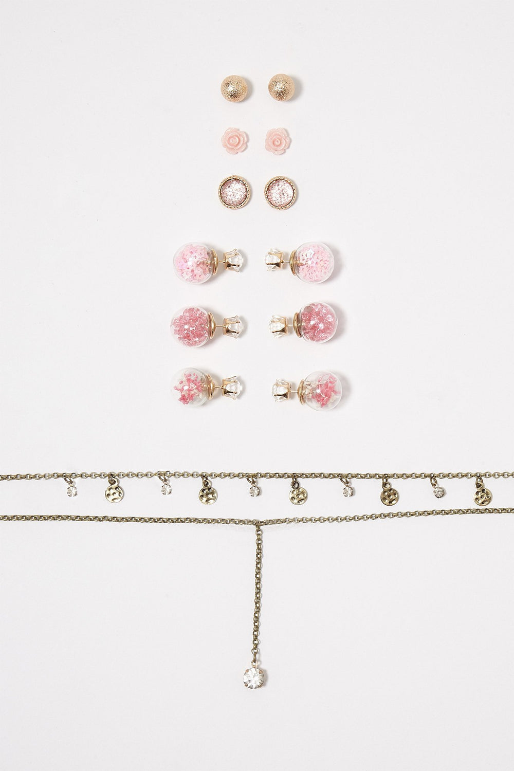 Women Clous d'oreilles fleuris avec pierres du Rhin et colliers (9 unités) Bronze