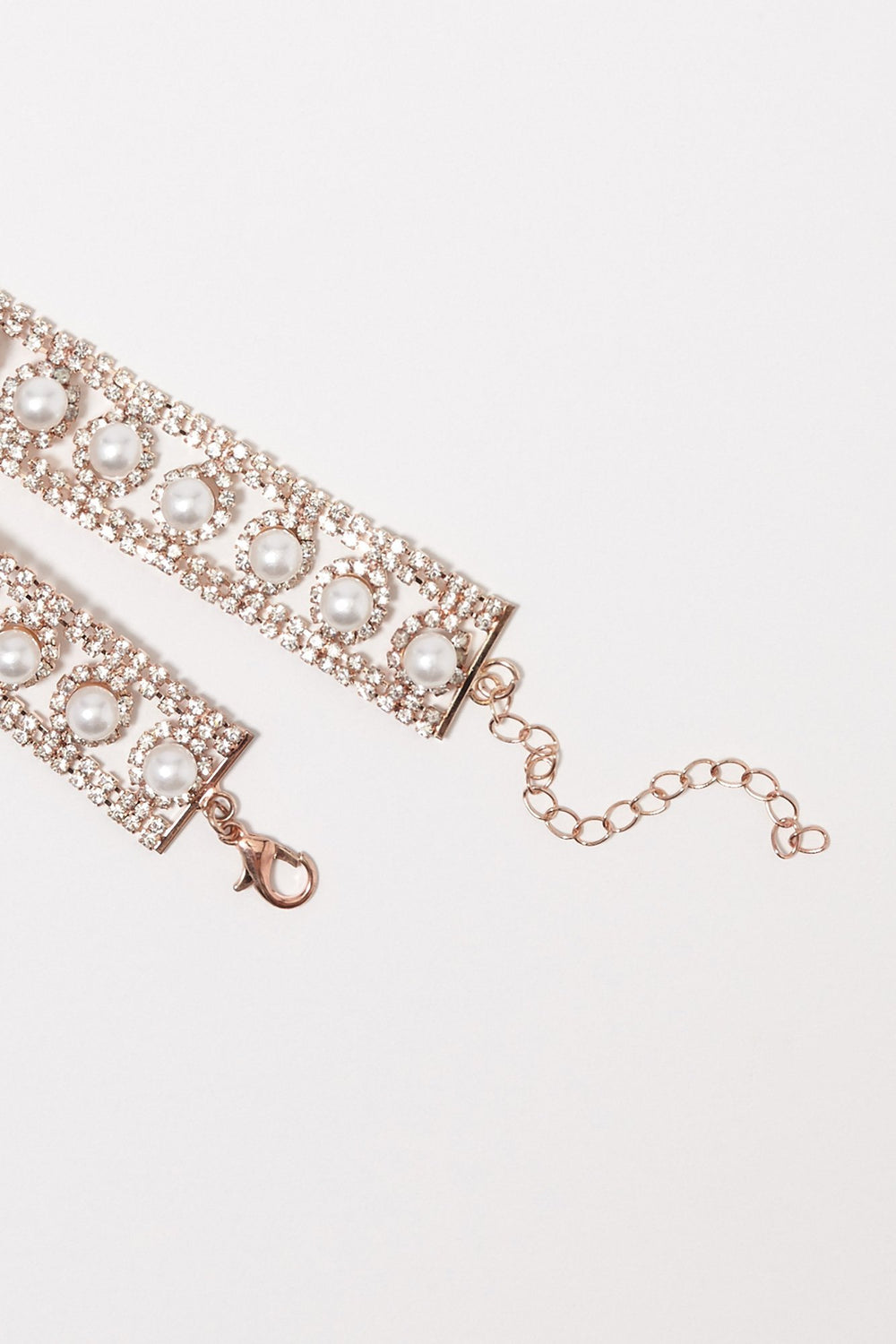 Women Collier ras du cou avec perles et pierres du Rhin Bronze