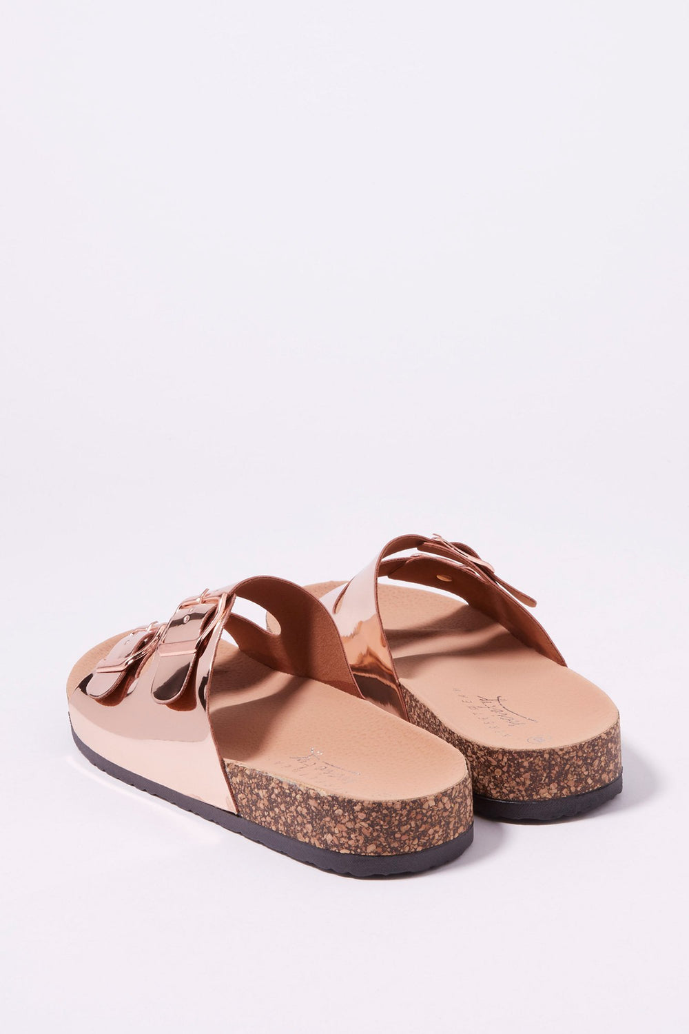 Women Dual Buckle Slider Sandal Bronze