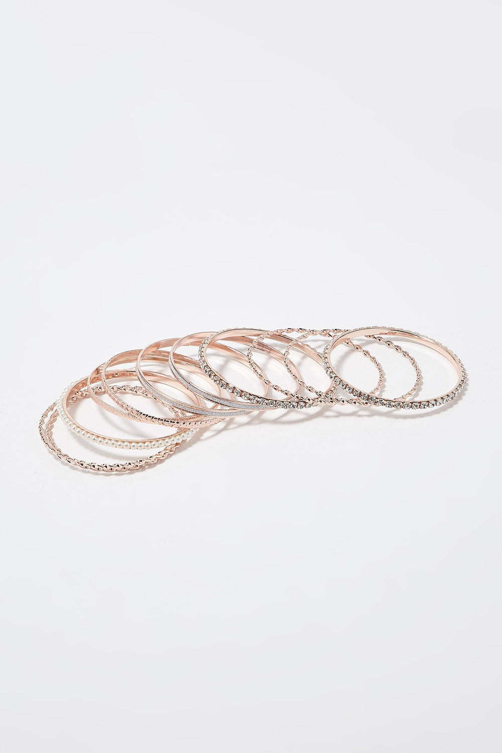Women Ensemble de bracelets rose doré scintillants avec perles et pierres du Rhin (10 unités) Bronze