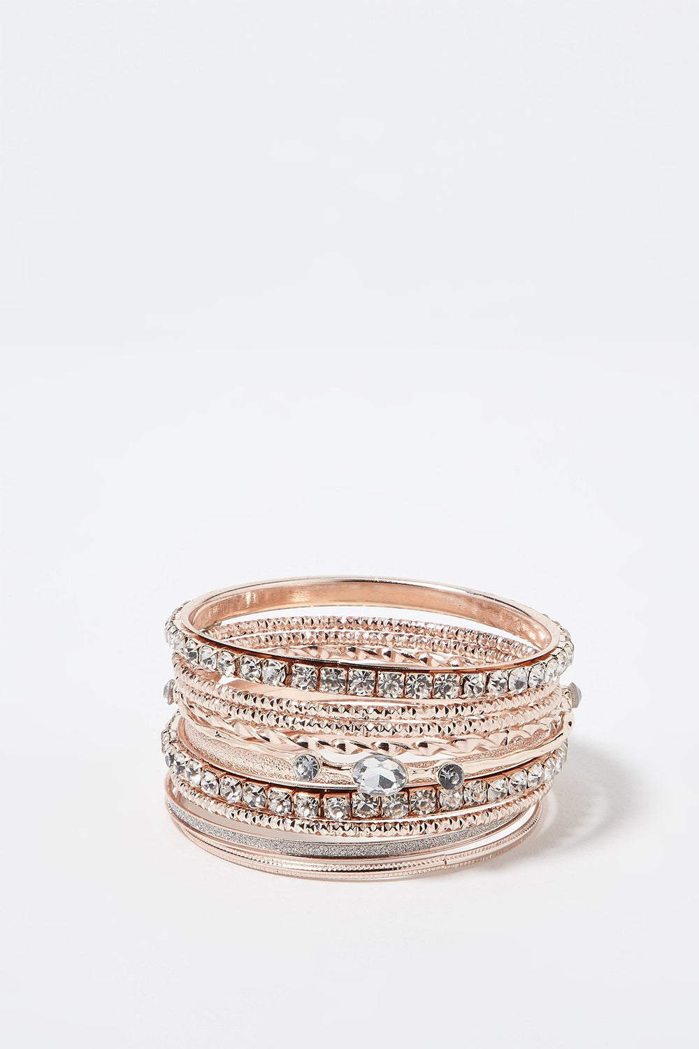 Women Ensemble de bracelets rose dorée avec pierres du Rhin (10 unités) Bronze