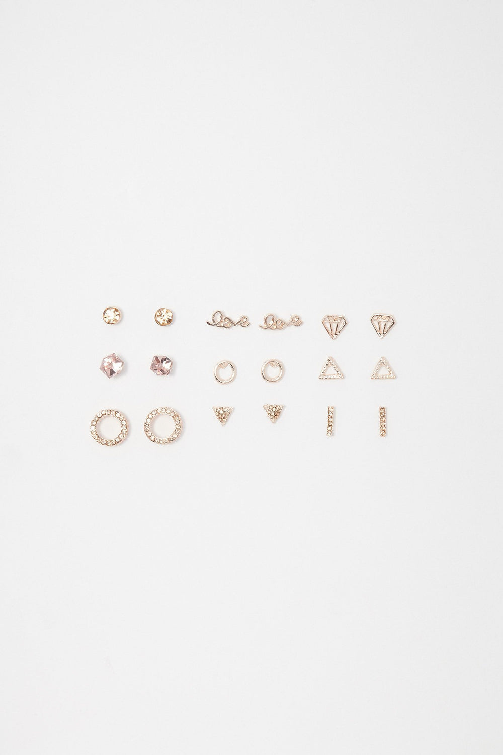 Women Ensemble de clous d'oreilles Love avec pierres du Rhin (9 paires) Bronze