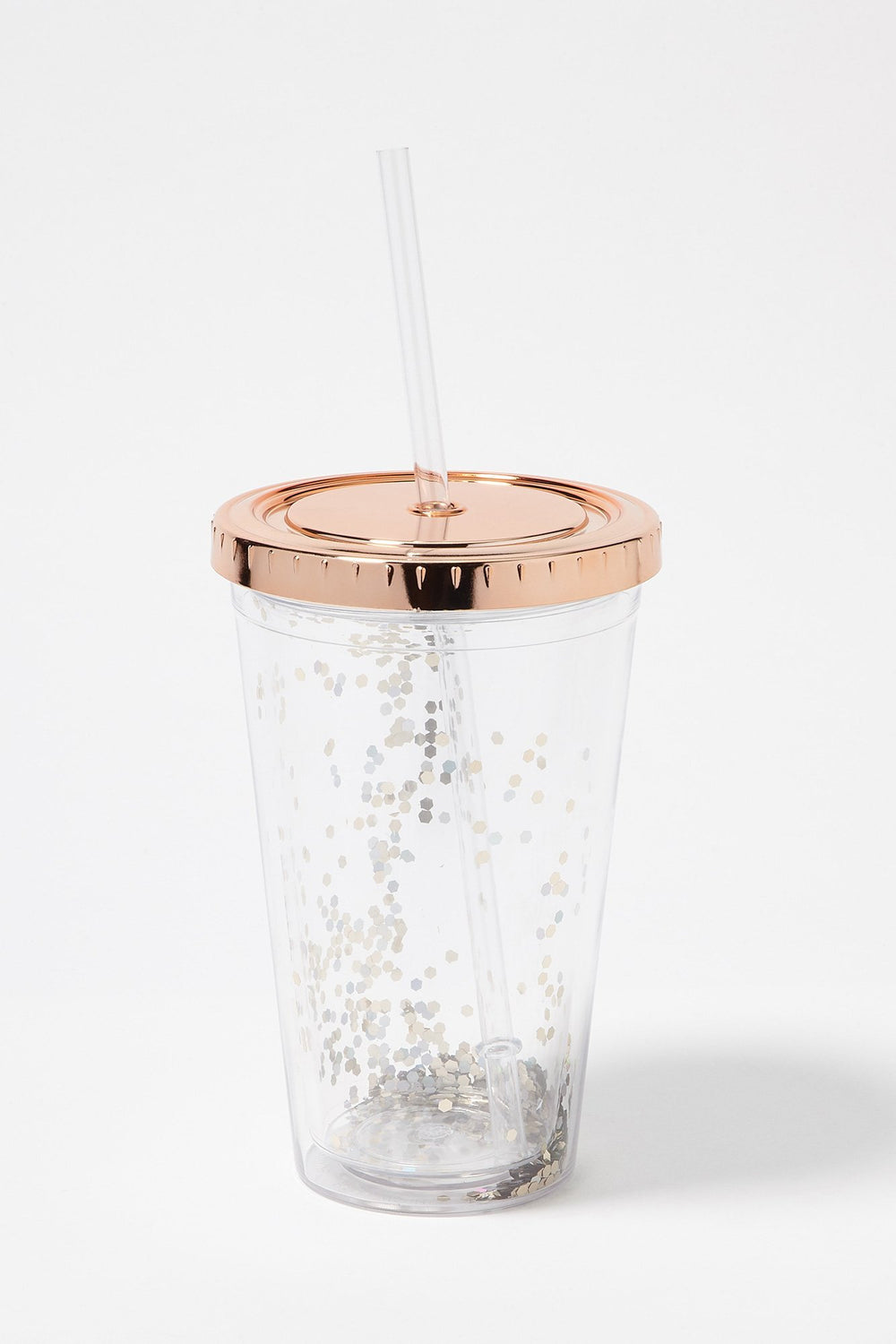 Women Glitter Graphic Water Bottle With Straw Bronze