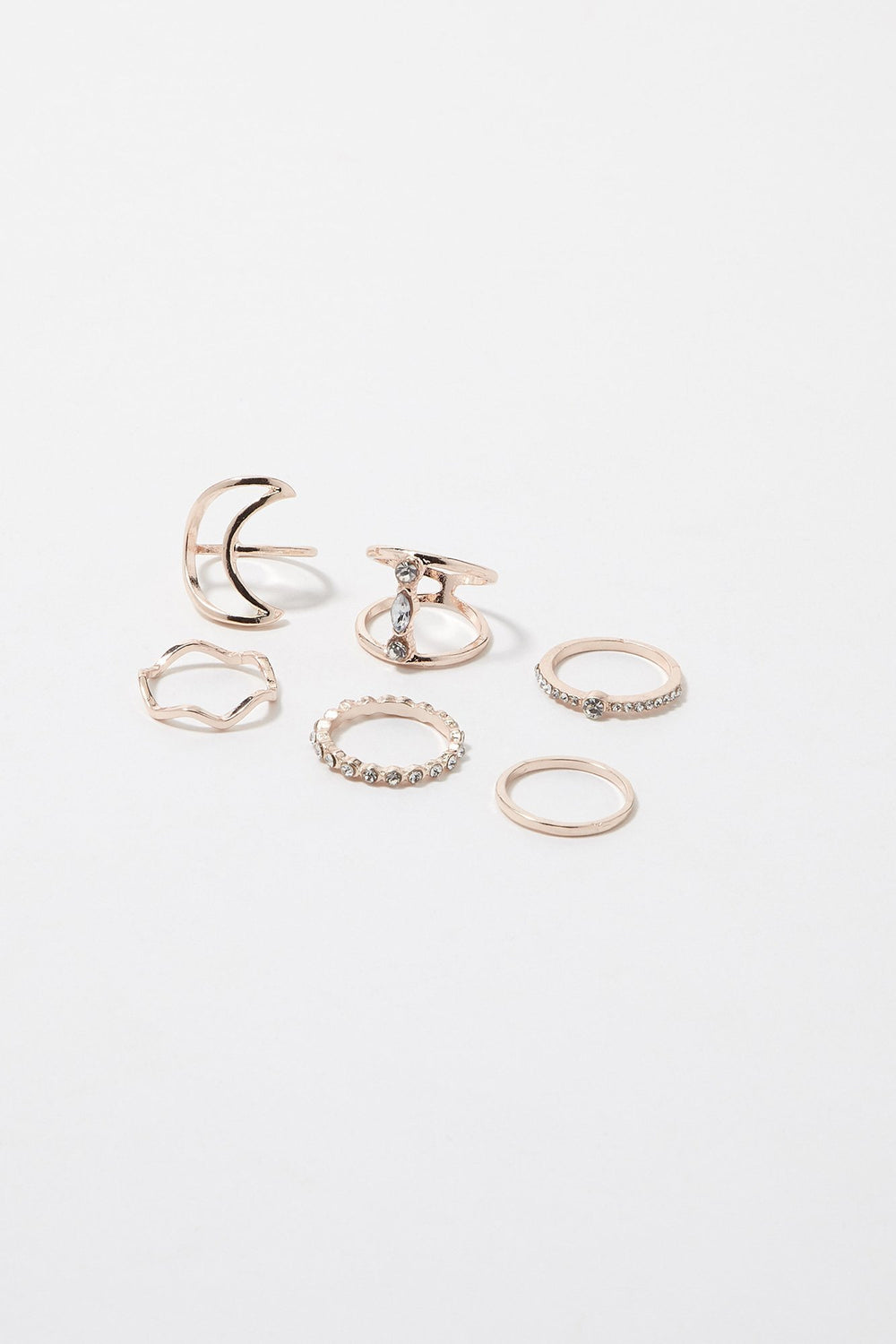 Women Half Moon Rhinestone Ring Set (6 PC) Bronze