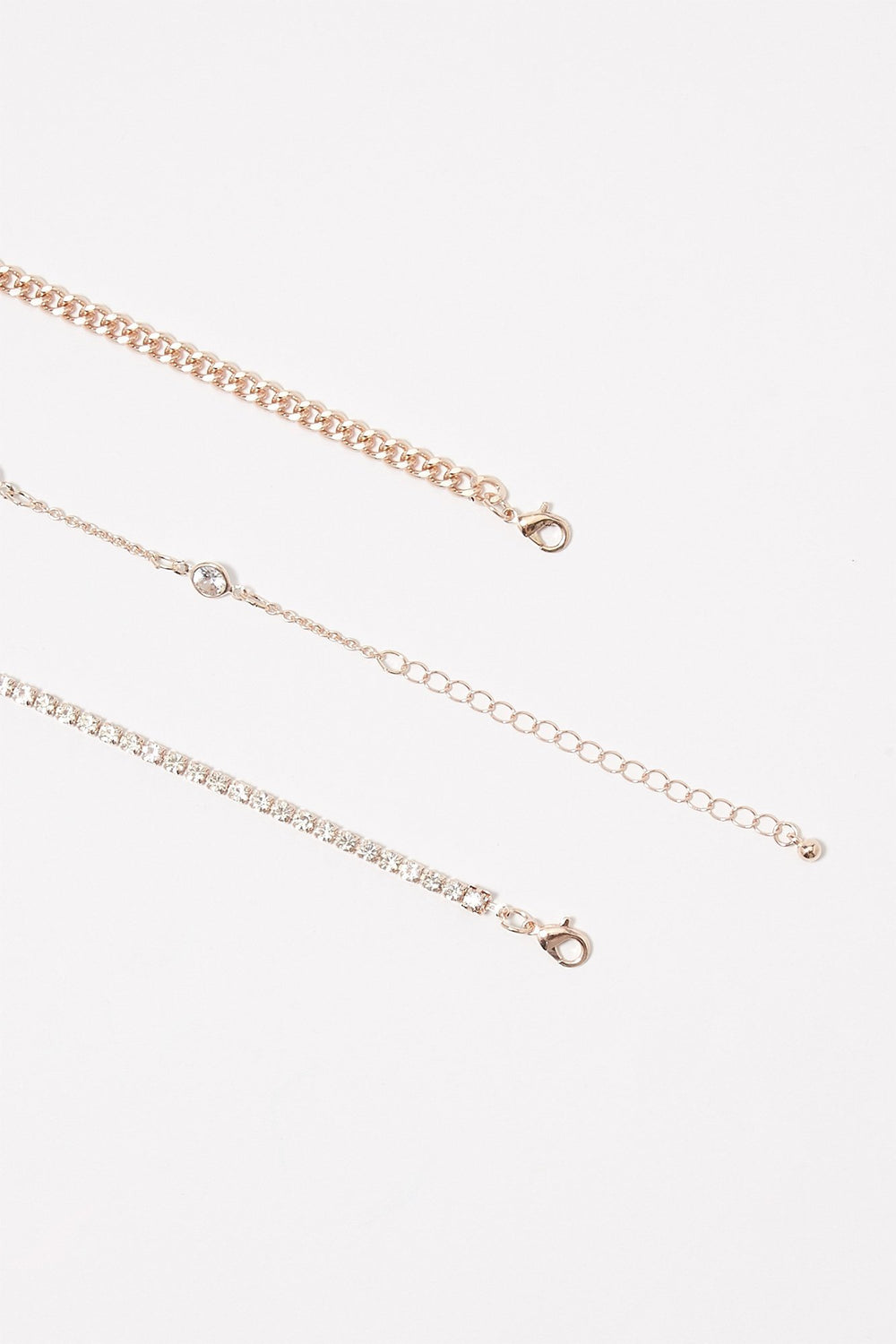 Women Rhinestone Chain-Link Ankle Bracelet Set (3 PC) Bronze