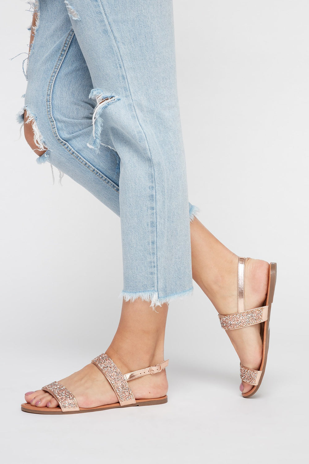 Women Rhinestone Strap Sandal Bronze