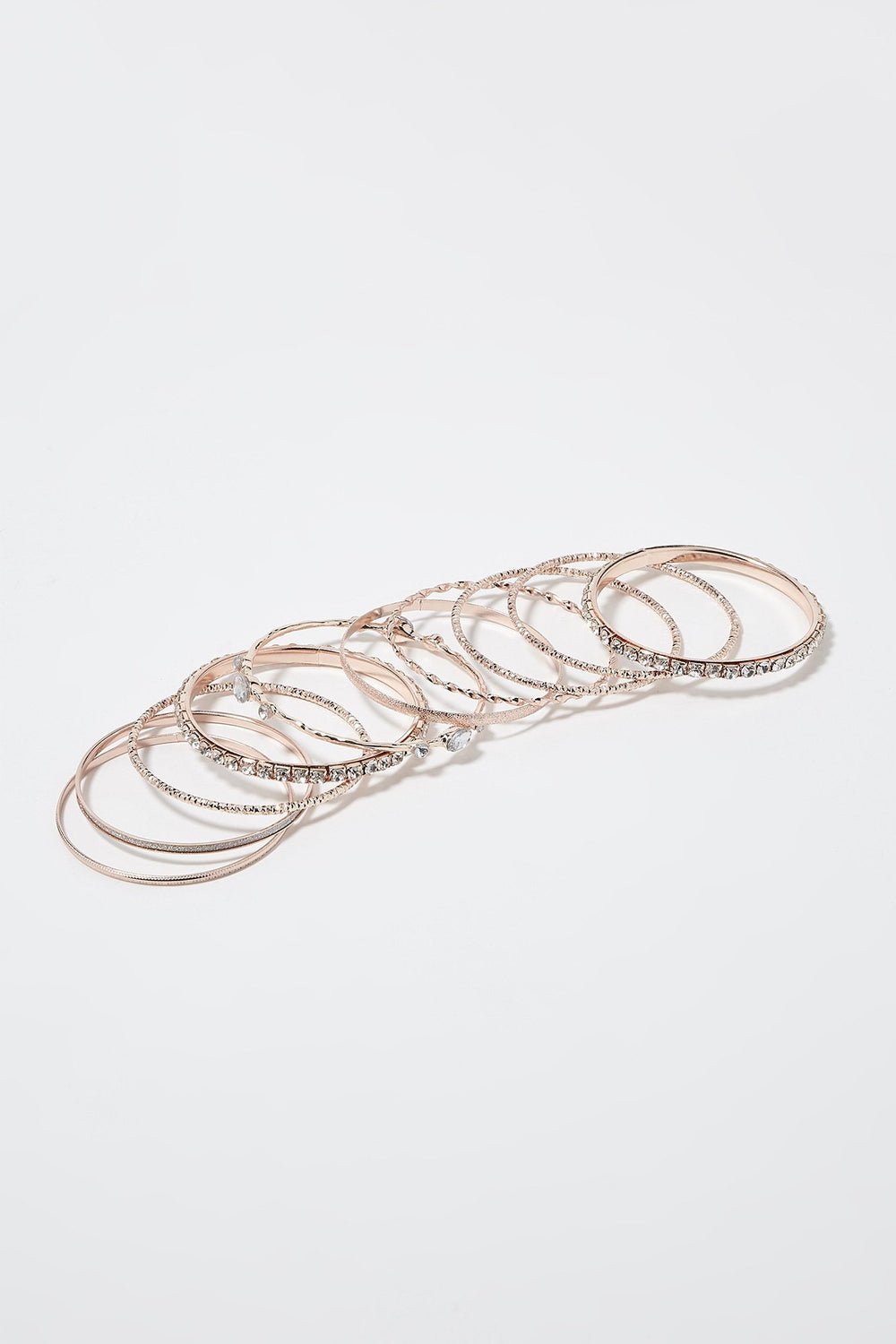 Women Rose-Gold Rhinestone Glitter Bangle Set (10 PC) Bronze