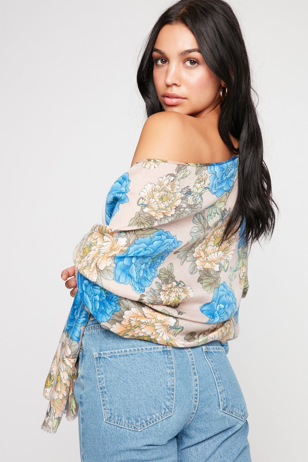 Women Floral Sheer Scarf Brown