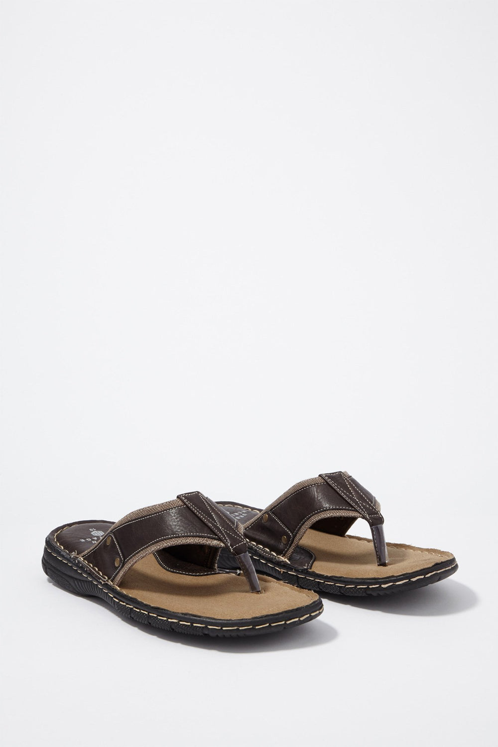 Men Brown Faux-Leather Stitched Flip Flop Sandal Brown