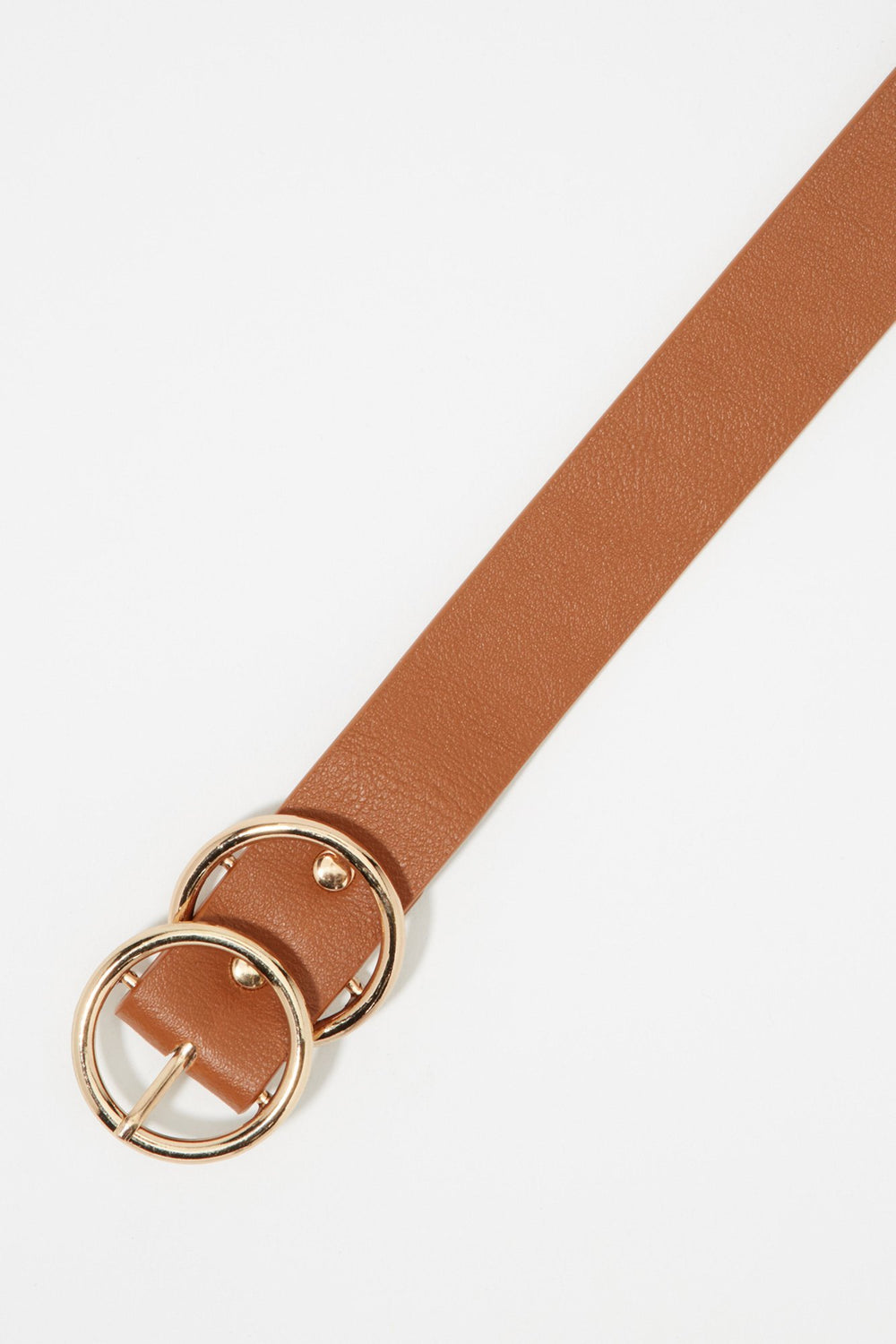 Women Faux-Leather Dual Circle Buckle Jean Belt Brown