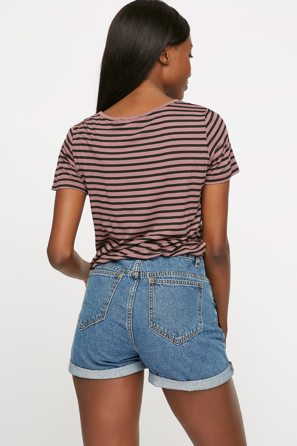 Women Striped Crisscross Lightweight T-Shirt Brown