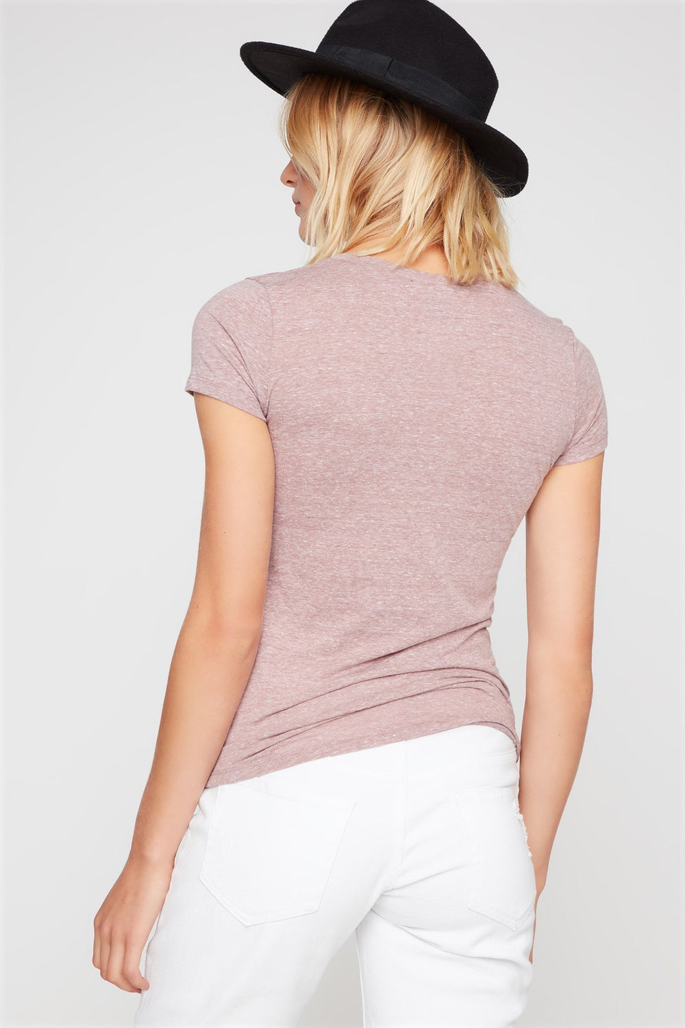 Women V-Neck Cheetah Pocket Marled T-Shirt Brown