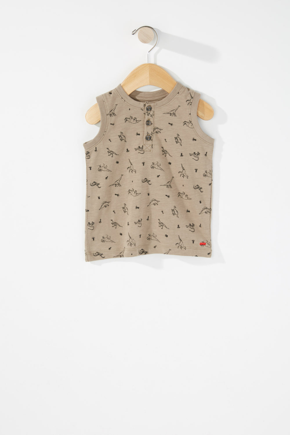 Kids Baby Boy 3-Tier Button Dinosaur Graphic Tank Brown