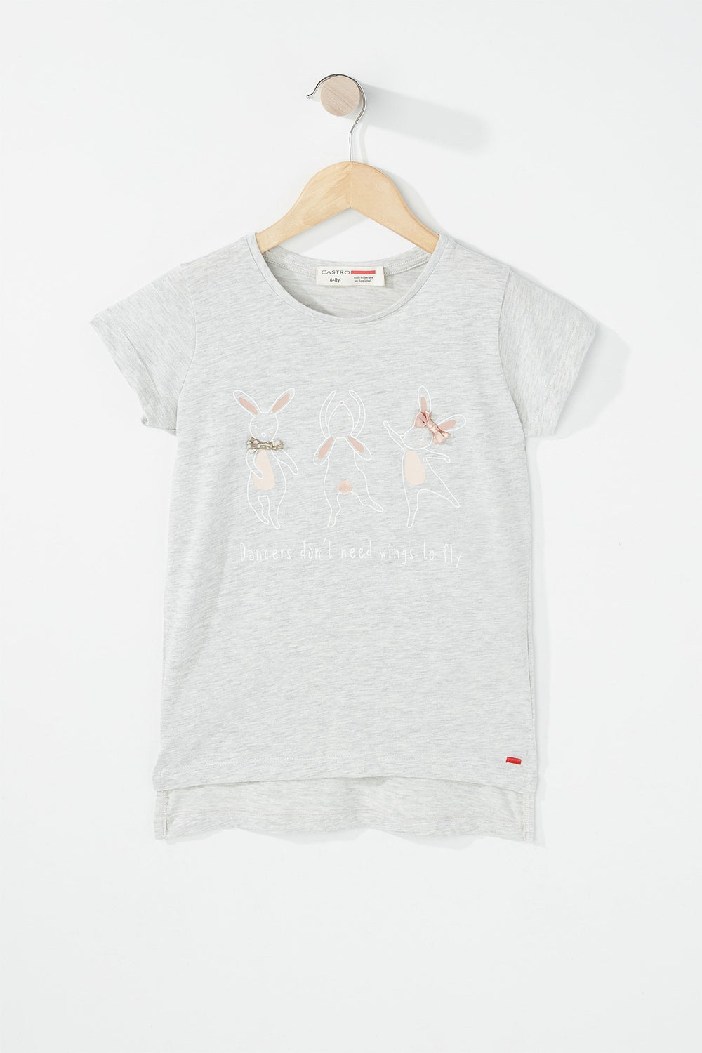 Kids Girls Bunny Bowtie Ballet High-Low Graphic T-Shirt Brown