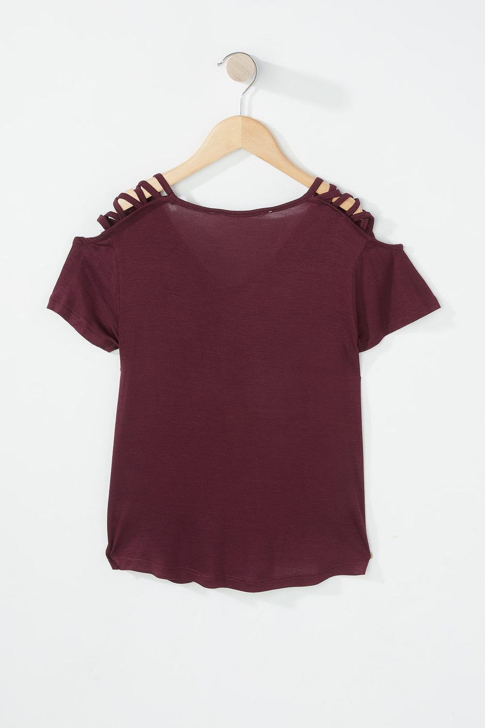 Kids Girls V-Neck Zipper Pocket Caged T-Shirt Brown