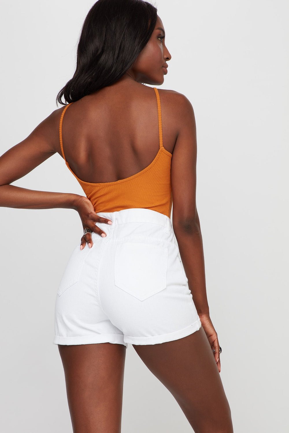 Women Maillot côtelée à dos ouvert Brun