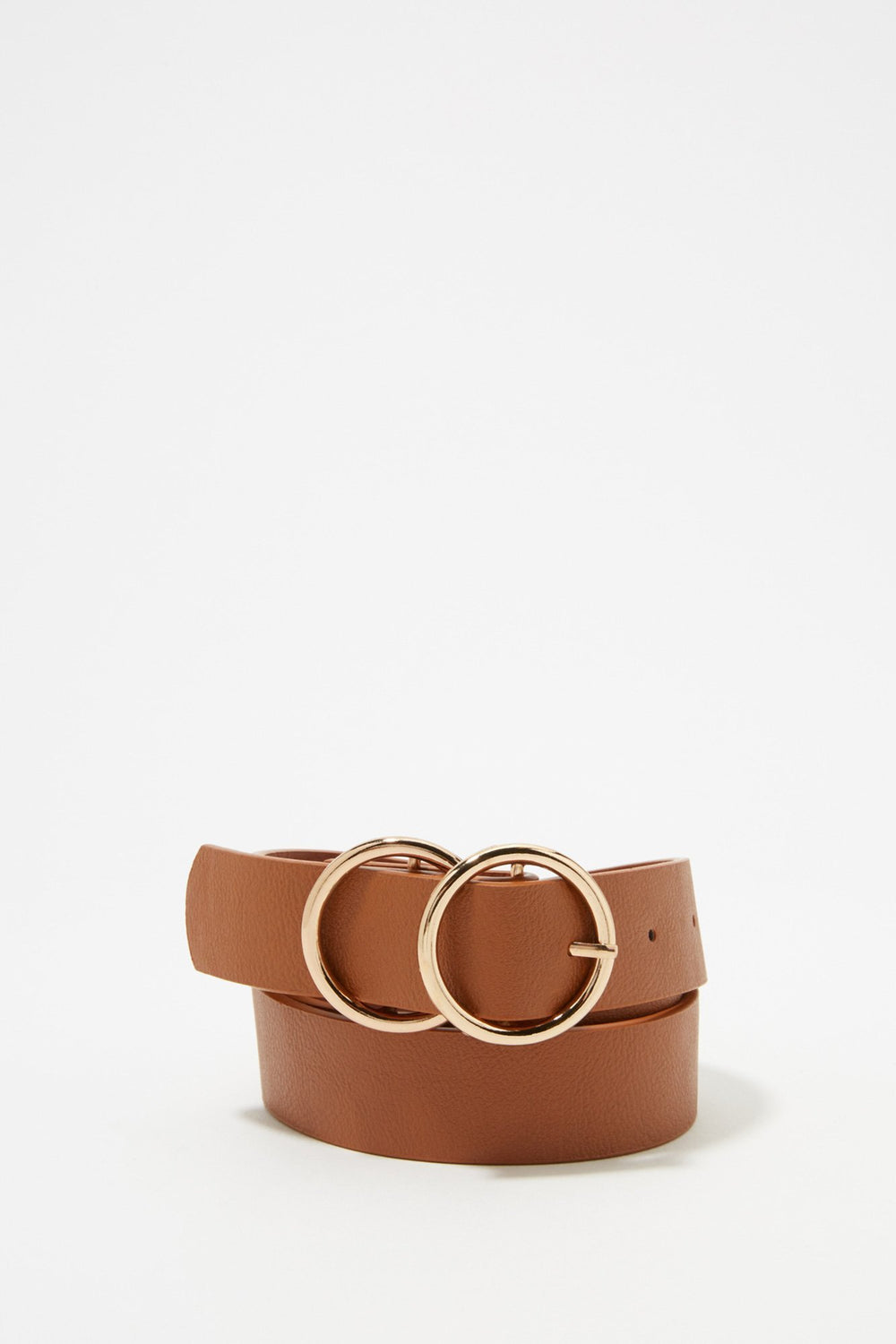 Women Ceinture en similicuir avec boucle circulaire double Brun