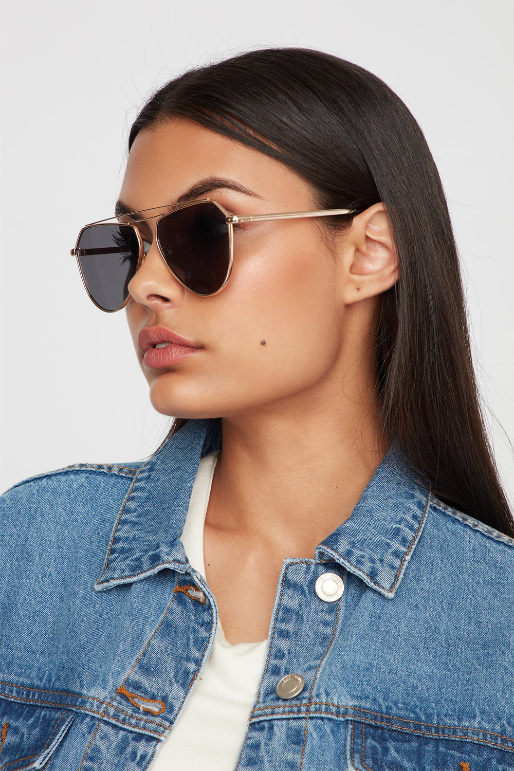 Women Lunettes de soleil aviateur avec barre double Brun