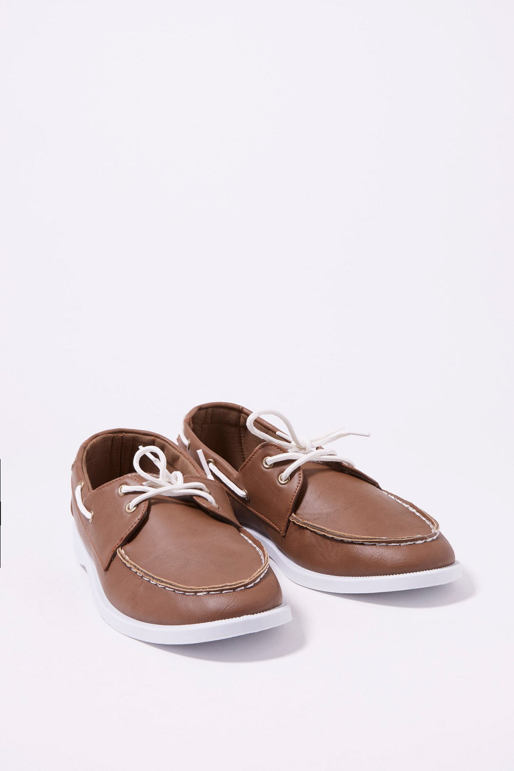 Men Mocassins bateau lacés en similicuir Brun