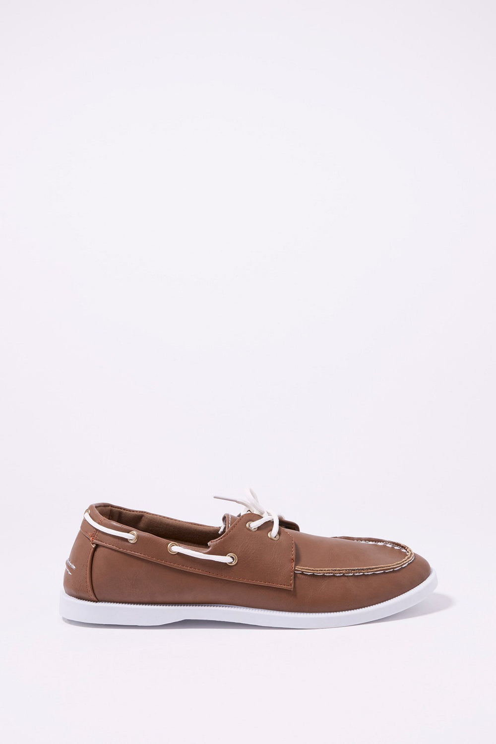 Men Mocassins bateau lacés en similicuir Brun