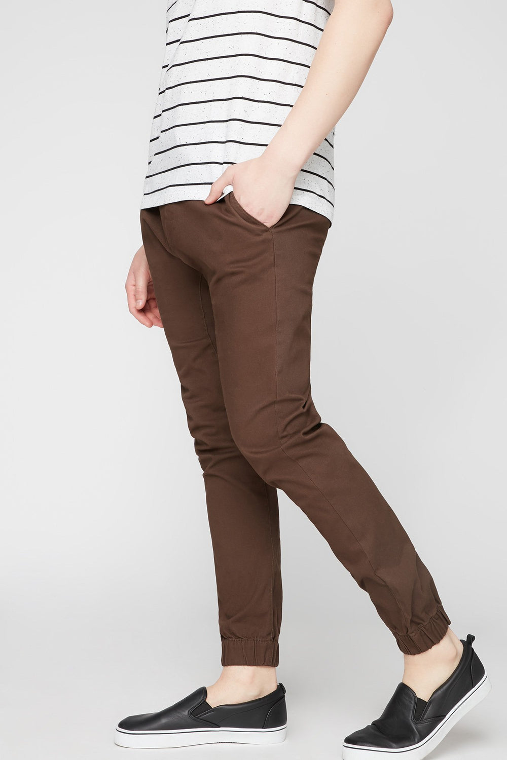 Men Pantalon de jogging en sergé brun à taille coulissante Brun