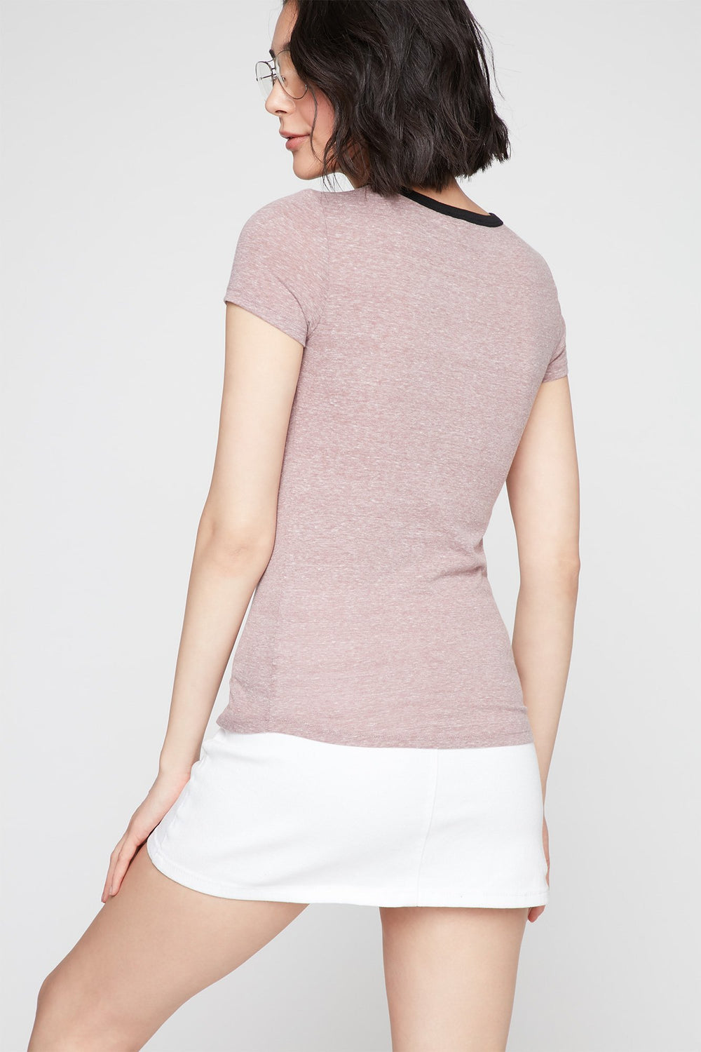Women T-shirt à liséré contrastant teint par espacements Brun