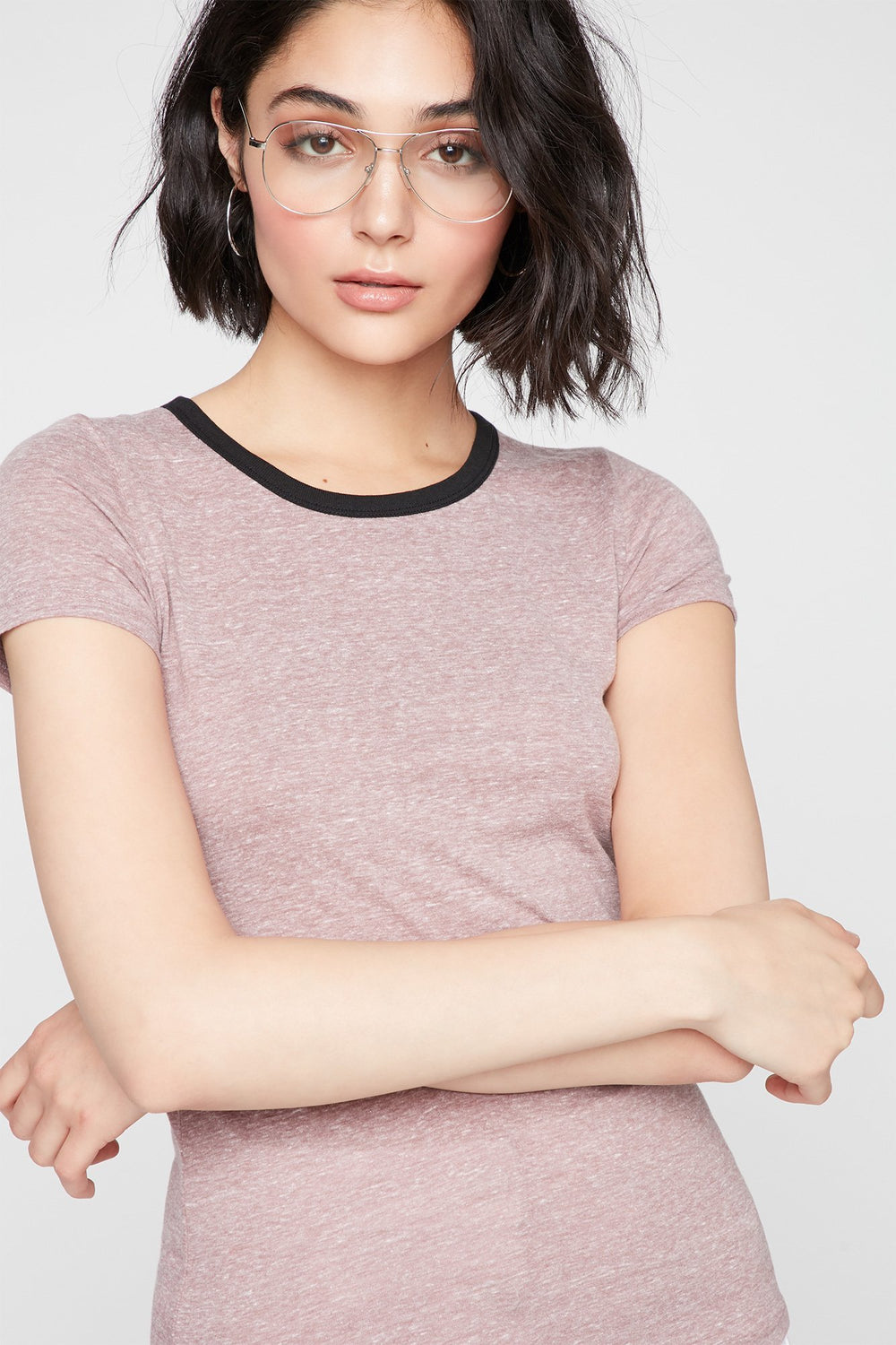 Women T-shirt à liséré contrastant teint par espacements Brun