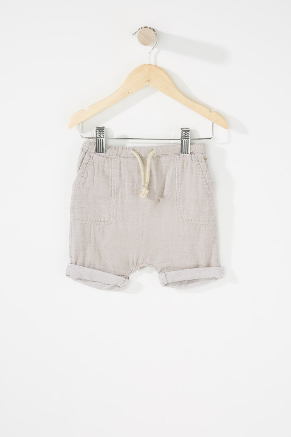 Kids Short tissé à revers roulés avec taille coulissante pour bébé garçon Brun