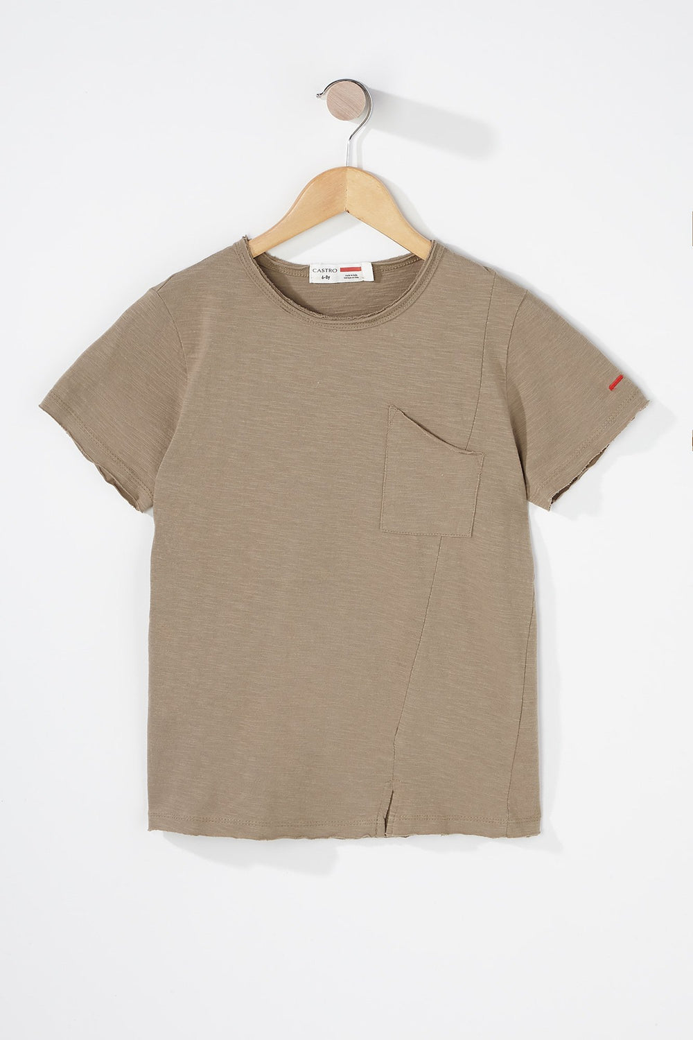 Kids T-shirt avec poche plaquée et encolure dégagée pour garçon Brun