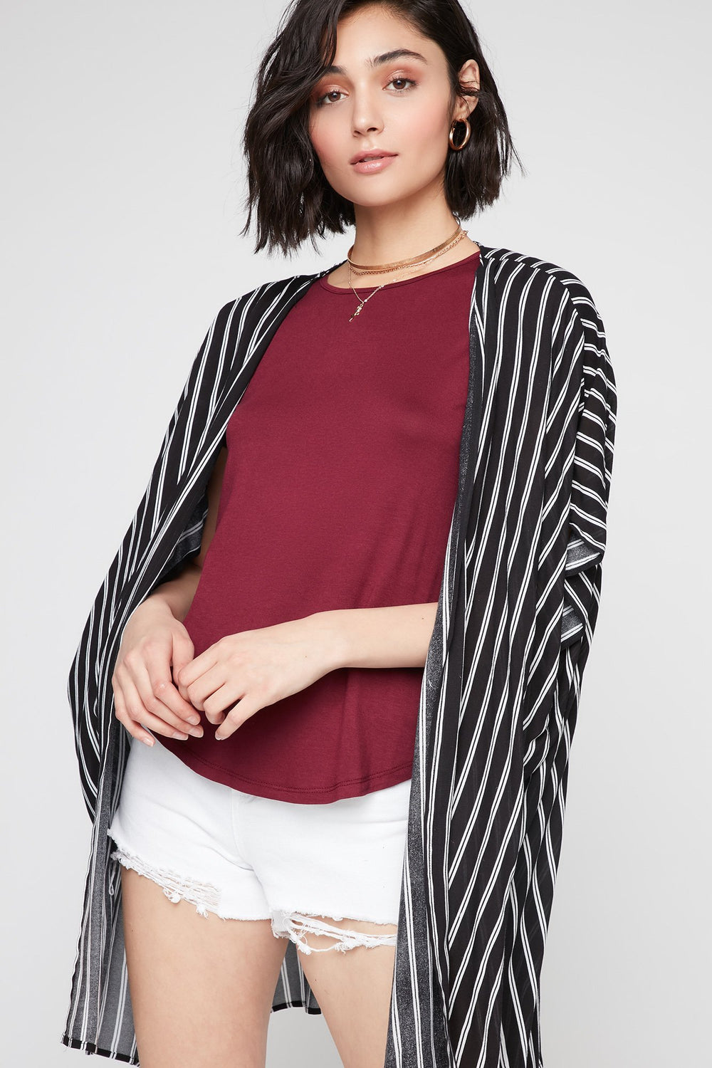 Women Crisscross-Back Dolphin Hem T-Shirt Burgundy