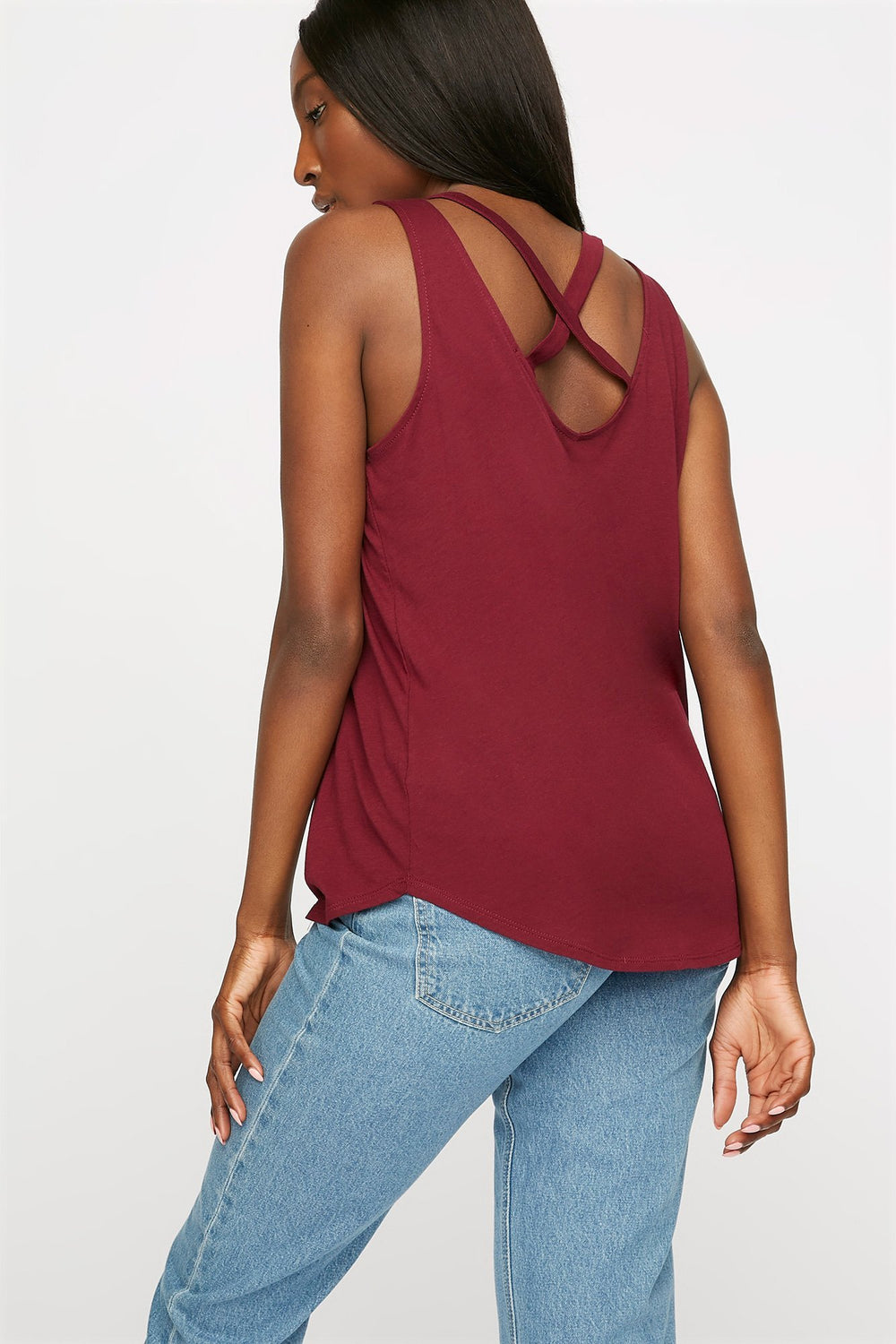 Women Crisscross Back V-Neck Tank Burgundy