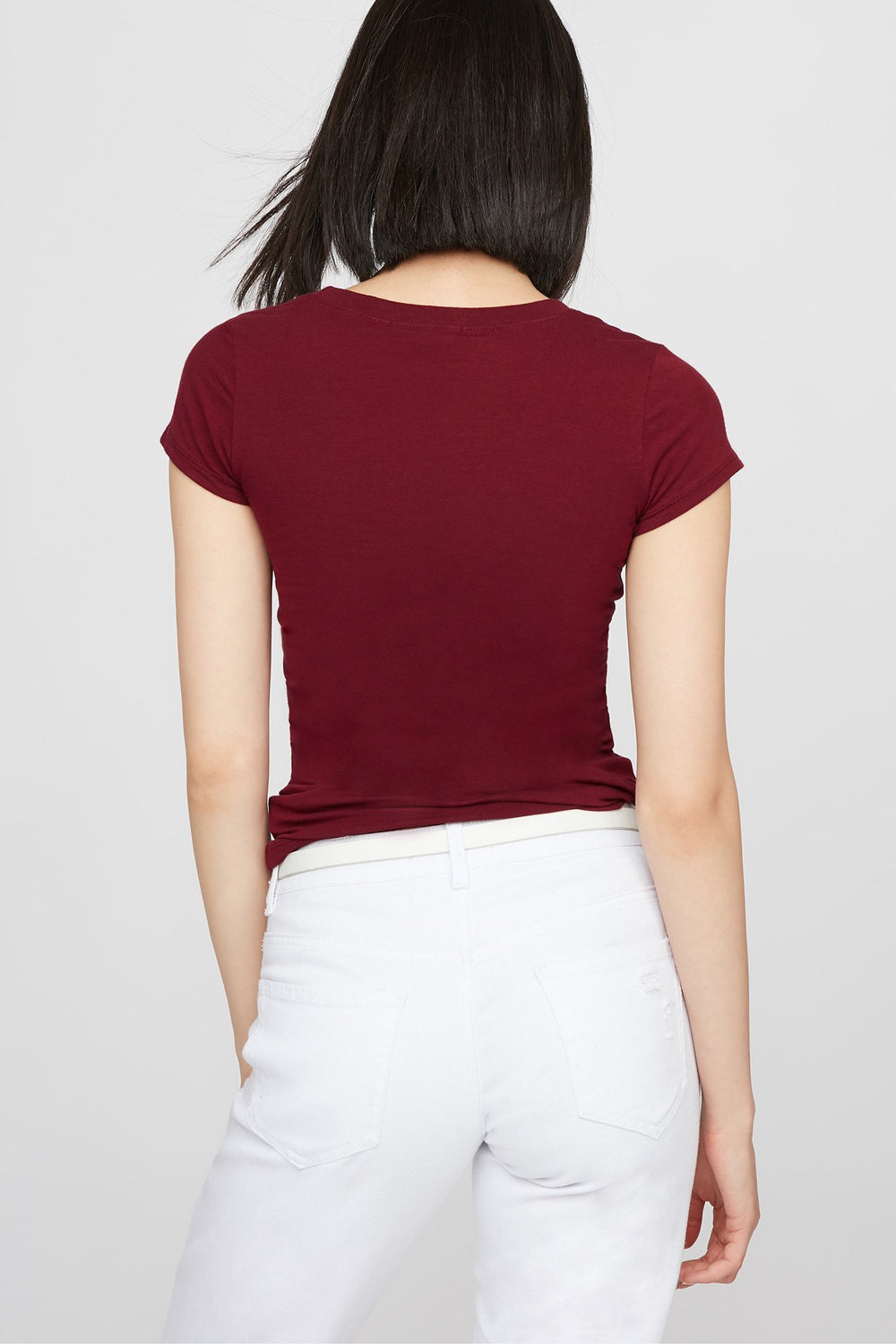 Women Longline Basic Scoop Neck T-Shirt Burgundy
