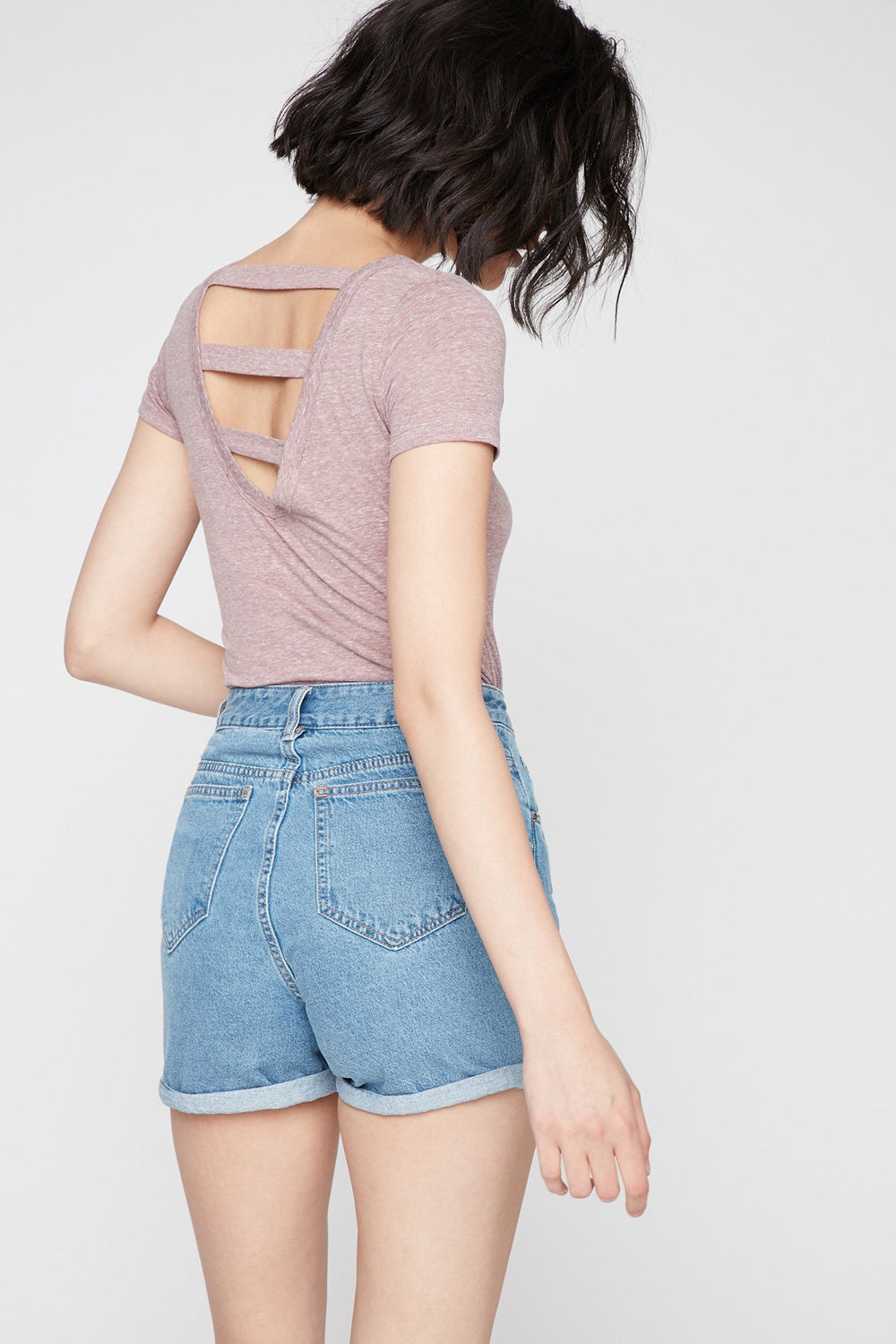 Women Open-Back Caged Lightweight T-Shirt Burgundy
