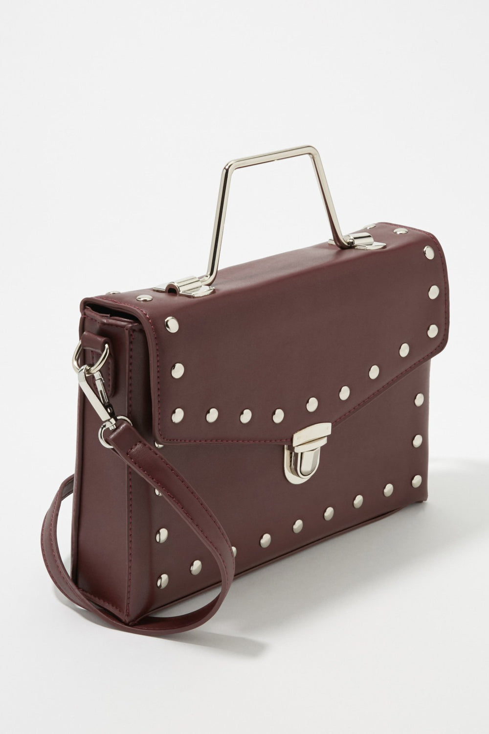 Women Structured Studded Crossbody Bag Burgundy