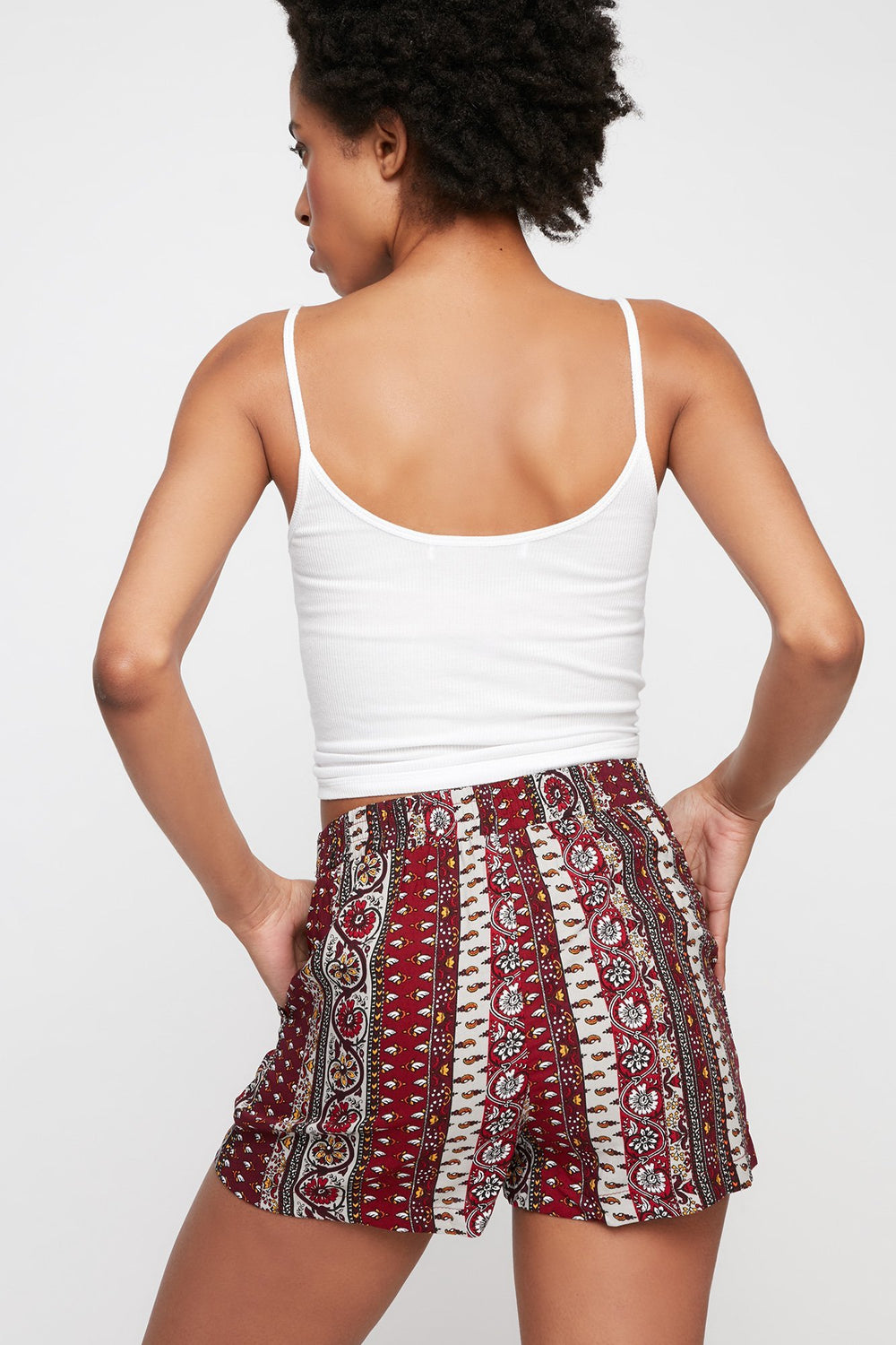 Women Tribal Print Self-Tie Lightweight Short Burgundy