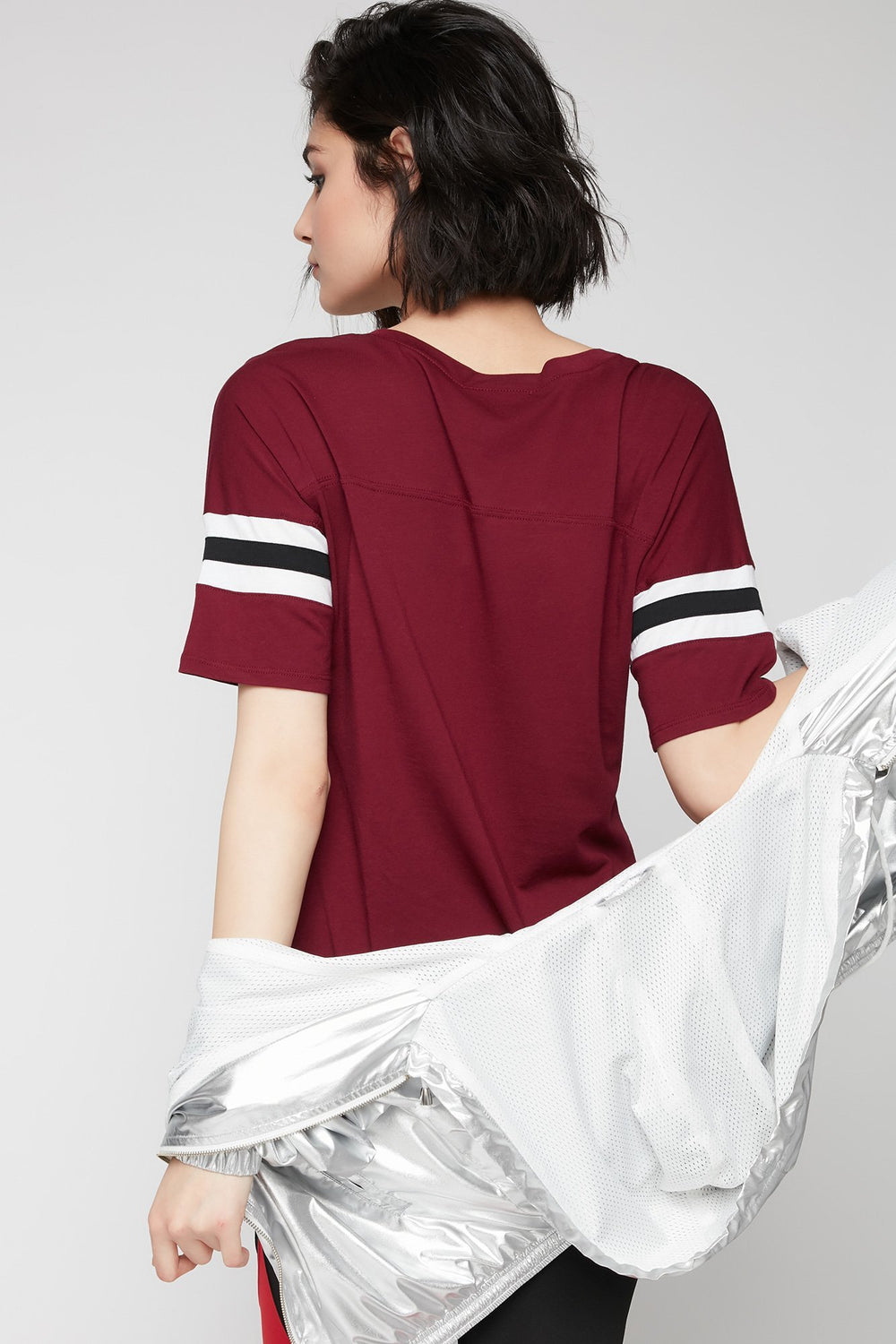 Women V-Neck Varsity Striped T-Shirt V-Neck Varsity Striped T-Shirt