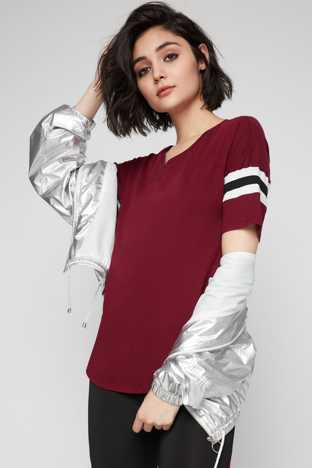 Women V-Neck Varsity Striped T-Shirt V-Neck Varsity Striped T-Shirt