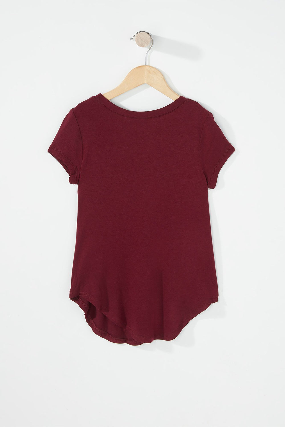 Kids Girls Graphic Dolphin Hem Lightweight T-Shirt Burgundy