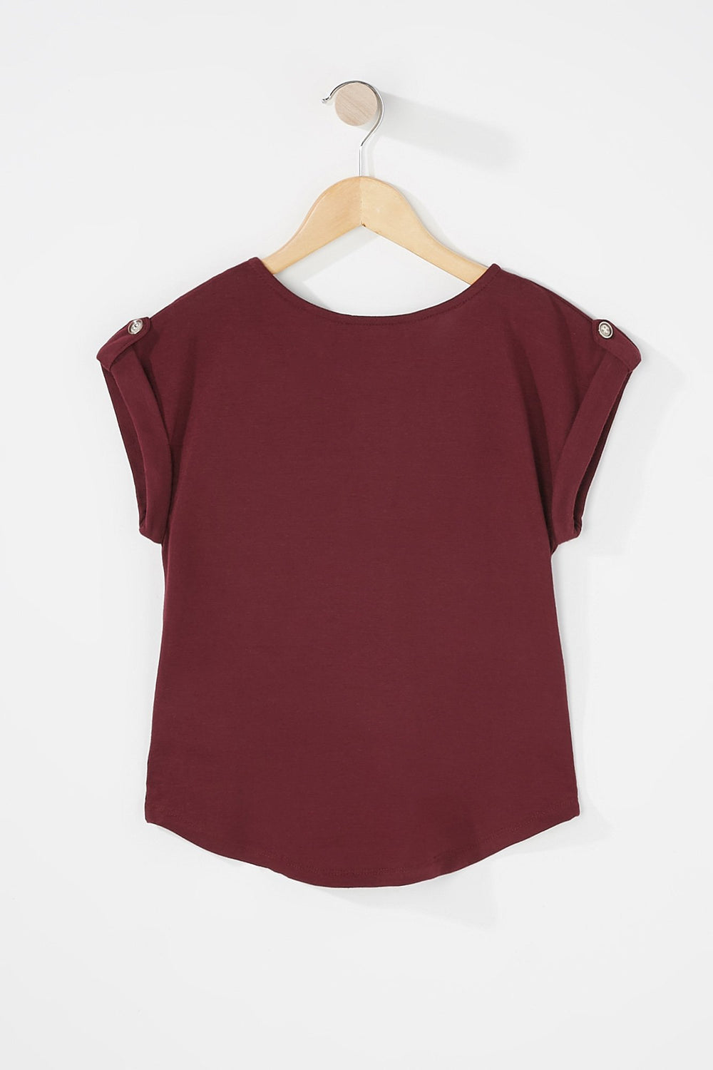Kids Girls Half-Zip Roll-Tab T-Shirt Burgundy