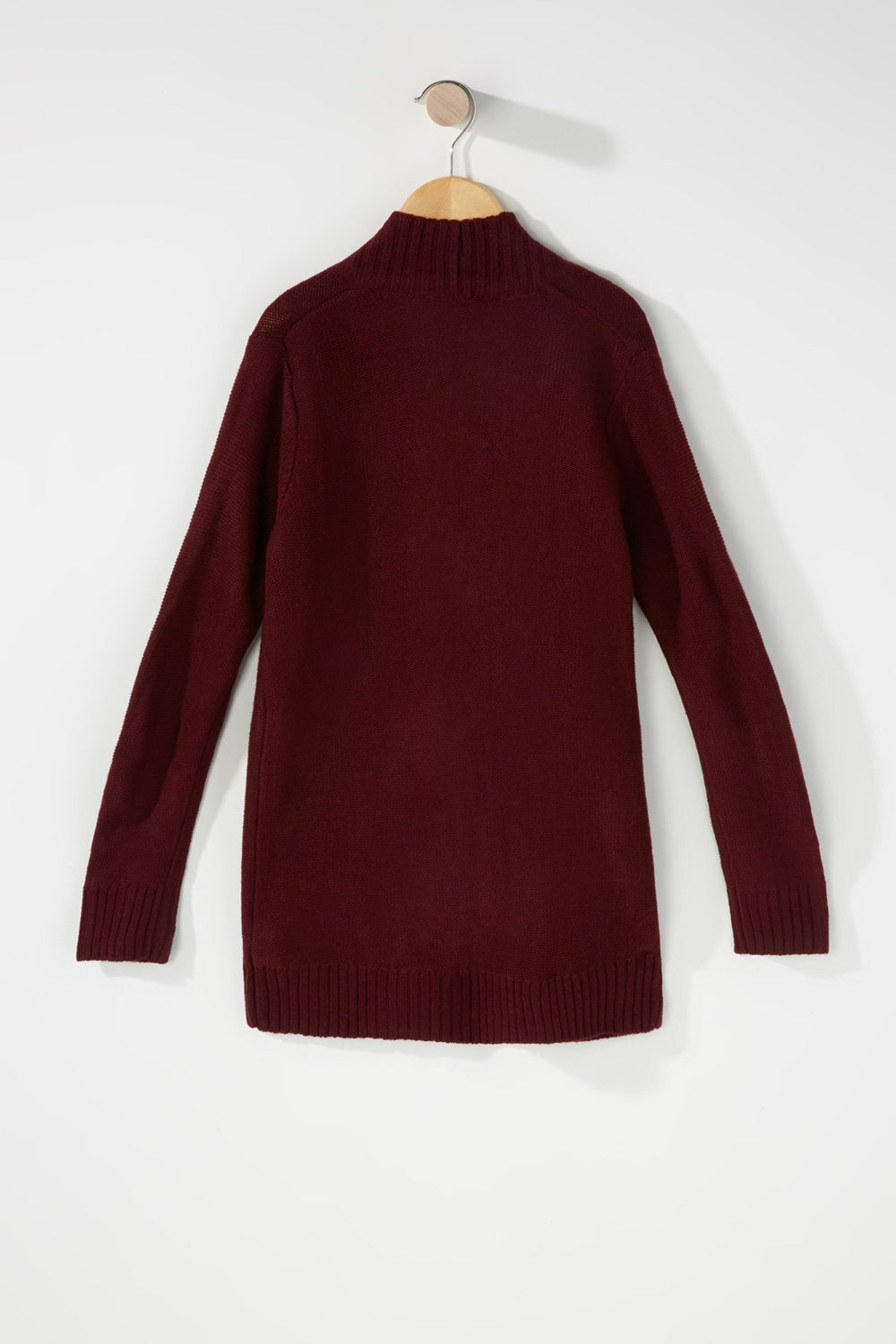 Kids Girls Knit Open-Front Pocket Cardigan Burgundy
