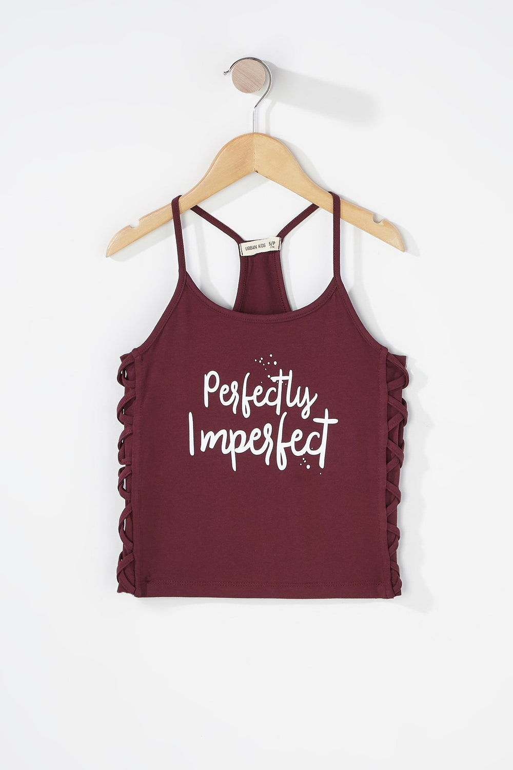 Kids Girls Perfectly Imperfect Caged Side Graphic Camisole Burgundy