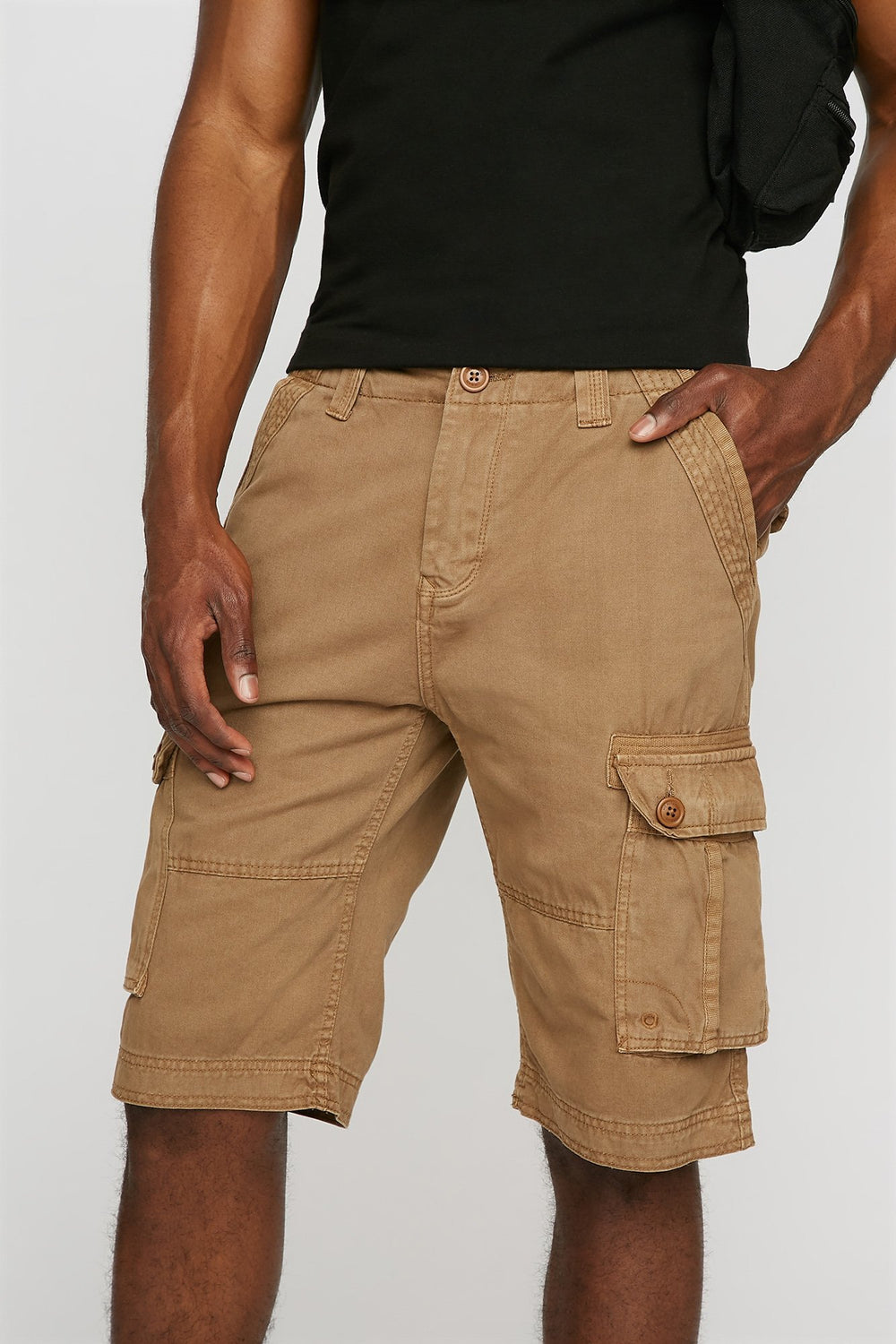 Men Canvas Slim Cargo Short Camel
