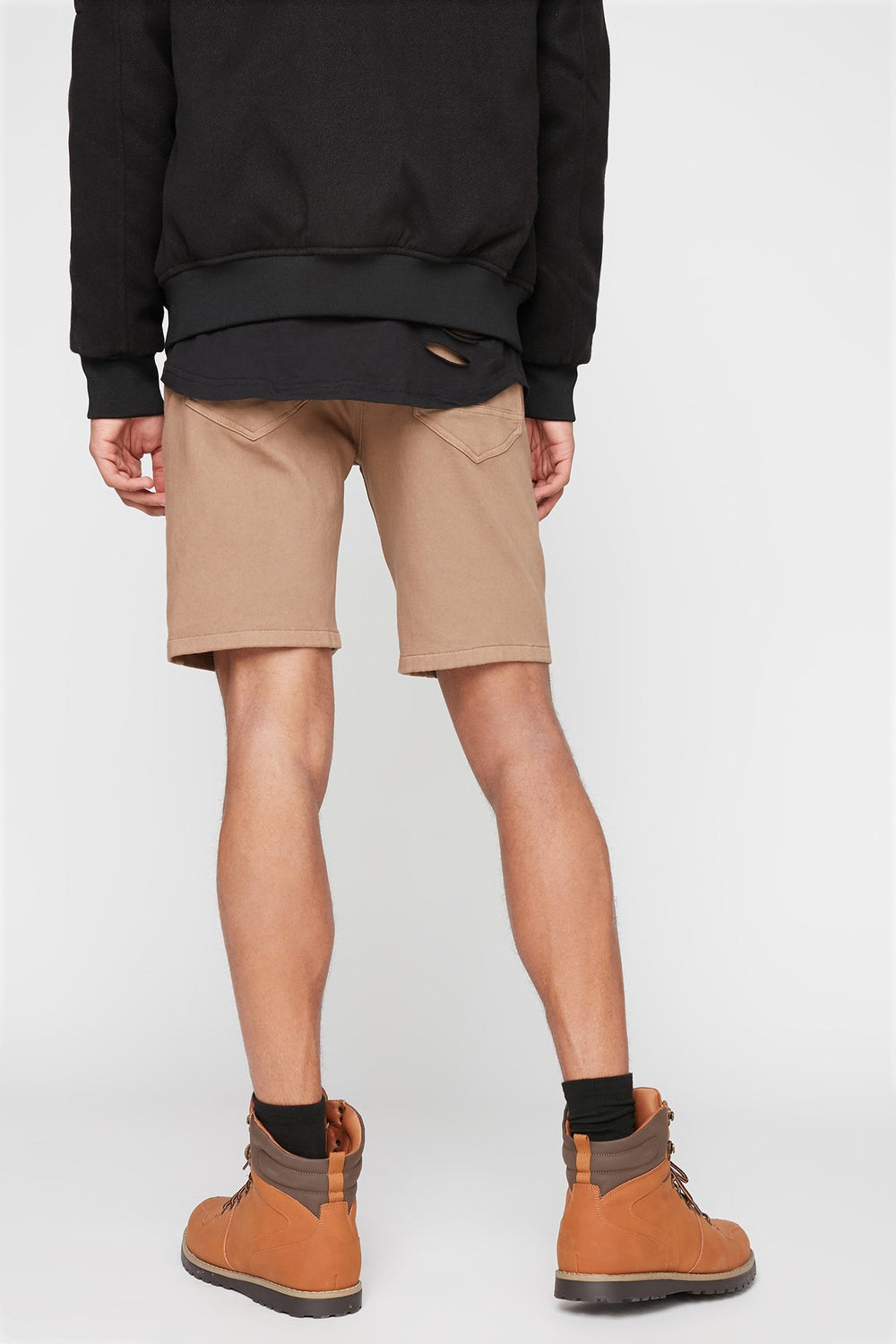 Men Denim Drawstring Jogger Short Camel