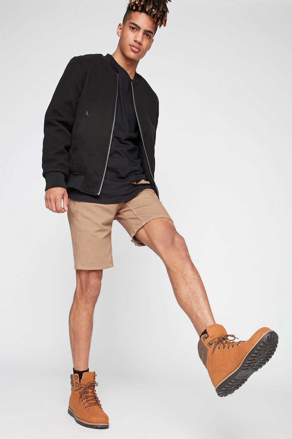 Men Denim Drawstring Jogger Short Camel