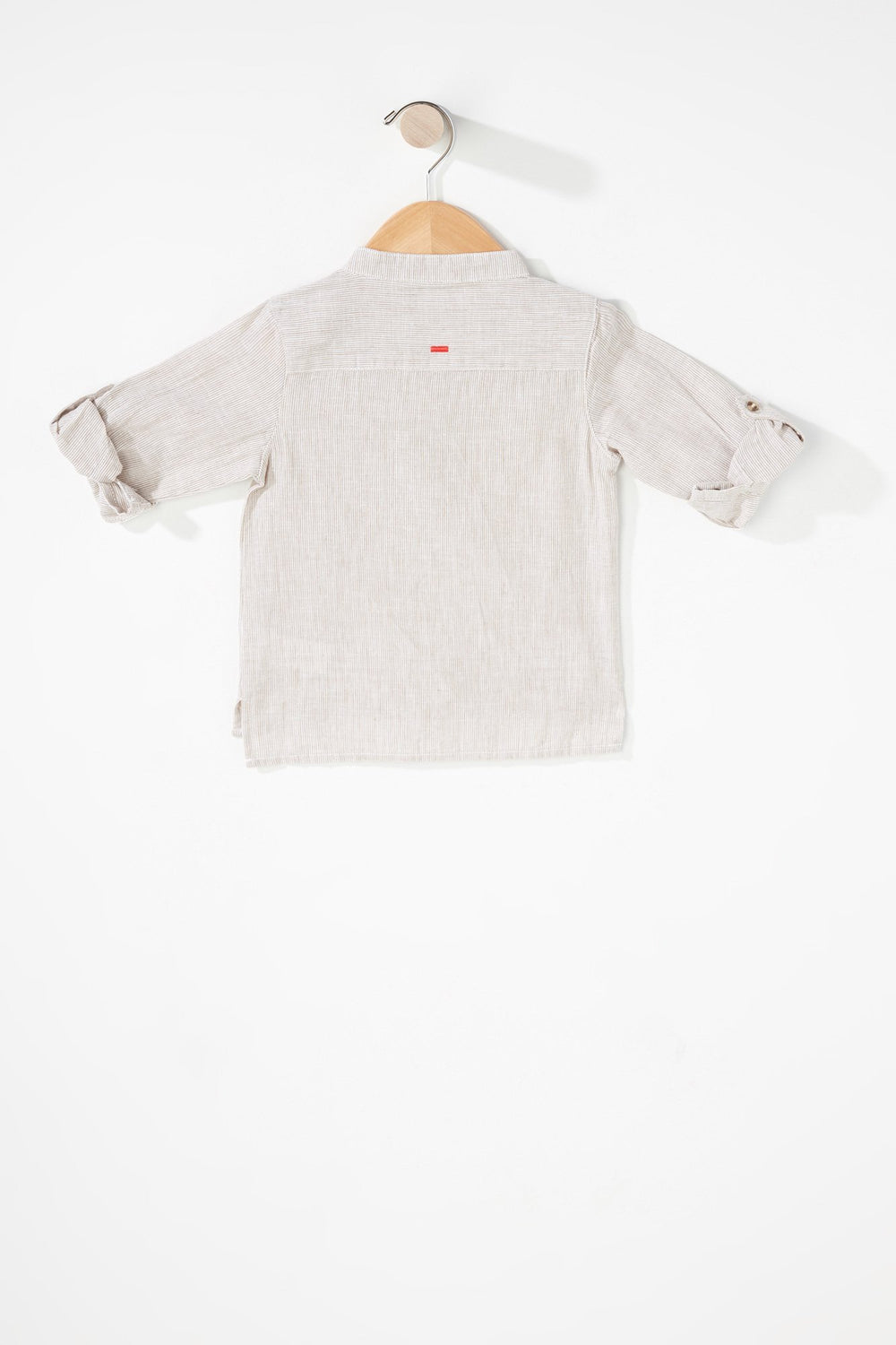 Kids Baby Boy Striped Linen Henley Button-Up Shirt Camel