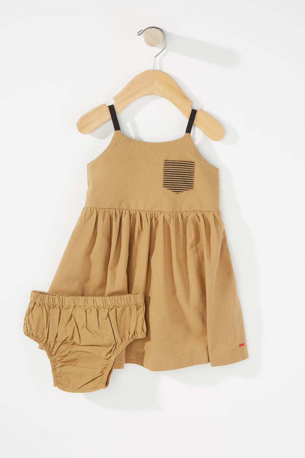 Kids Baby Girl Striped Pocket Dress (2PC) Camel
