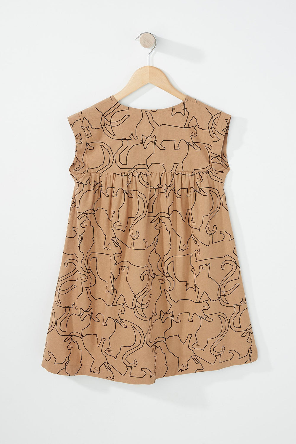 Kids Girls Cat Printed Dress Camel