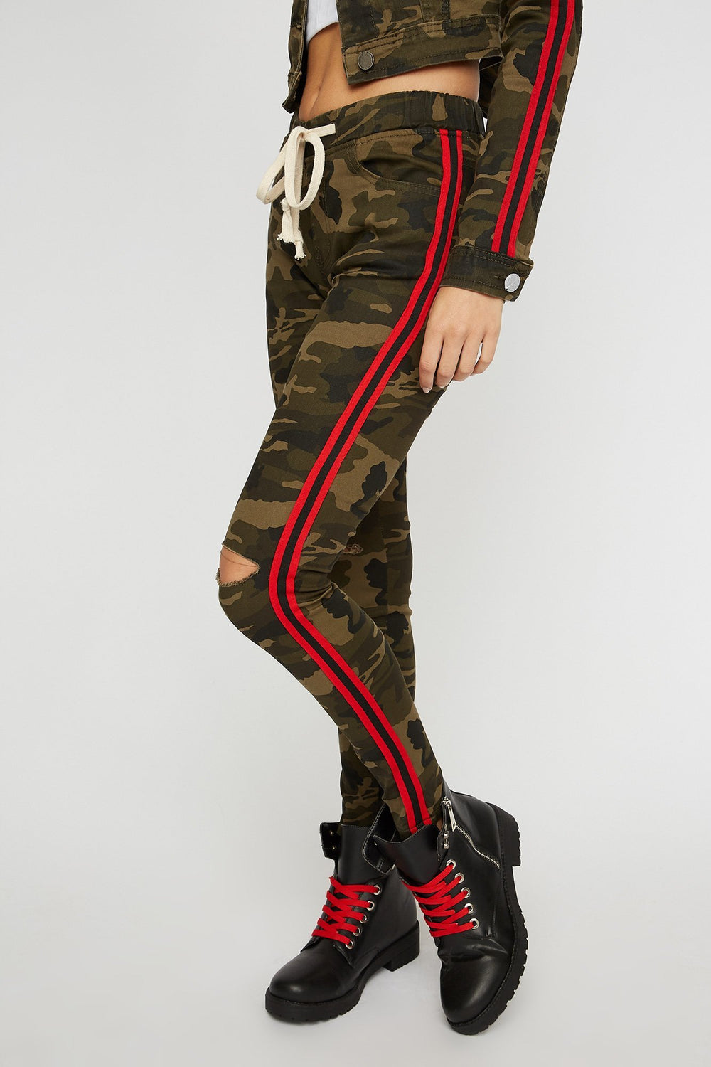 Women Side Stripe Distressed Denim Jogger Camouflage